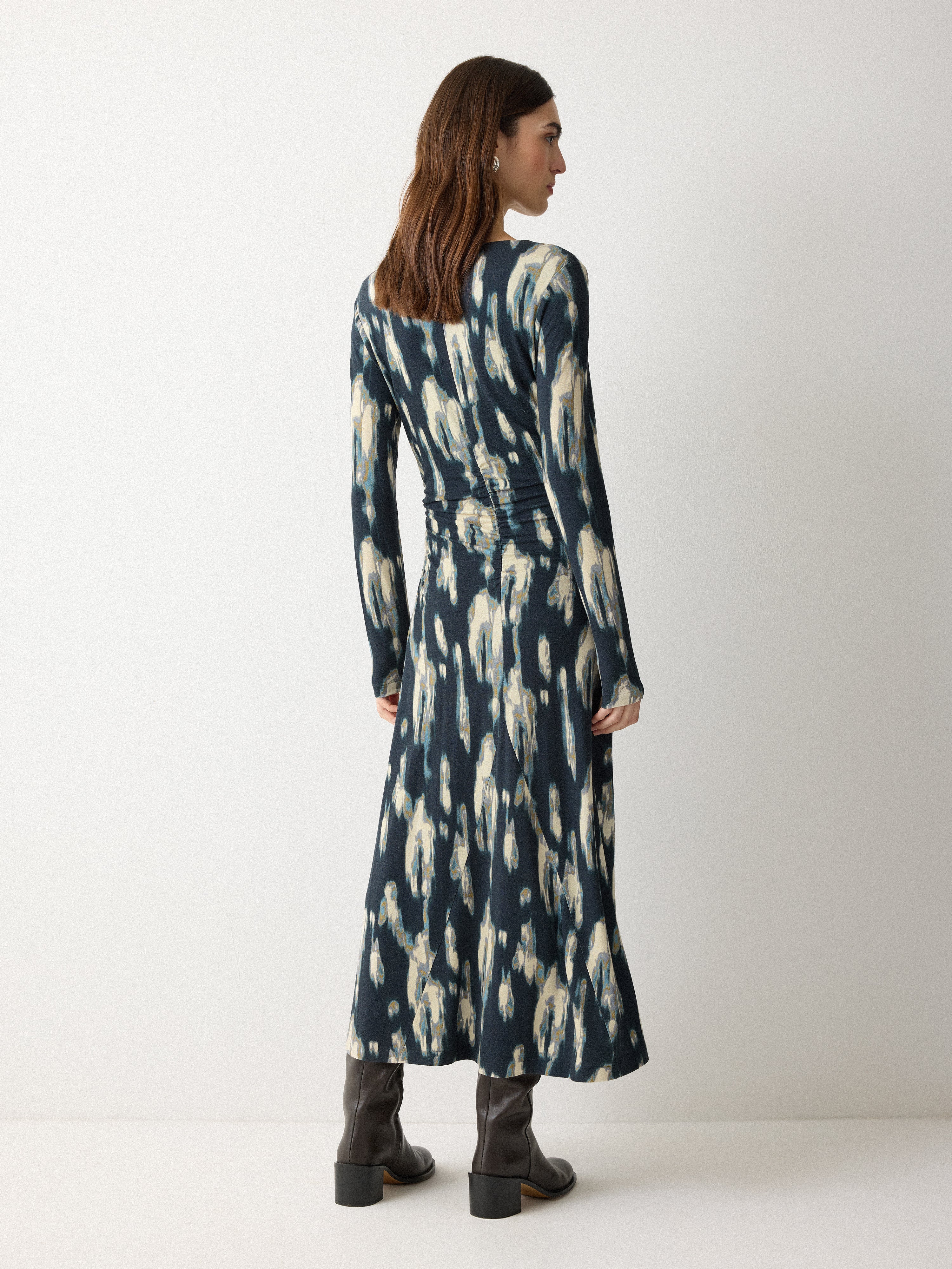 Ikat Ruched Jersey Dress | Blue - Image 5