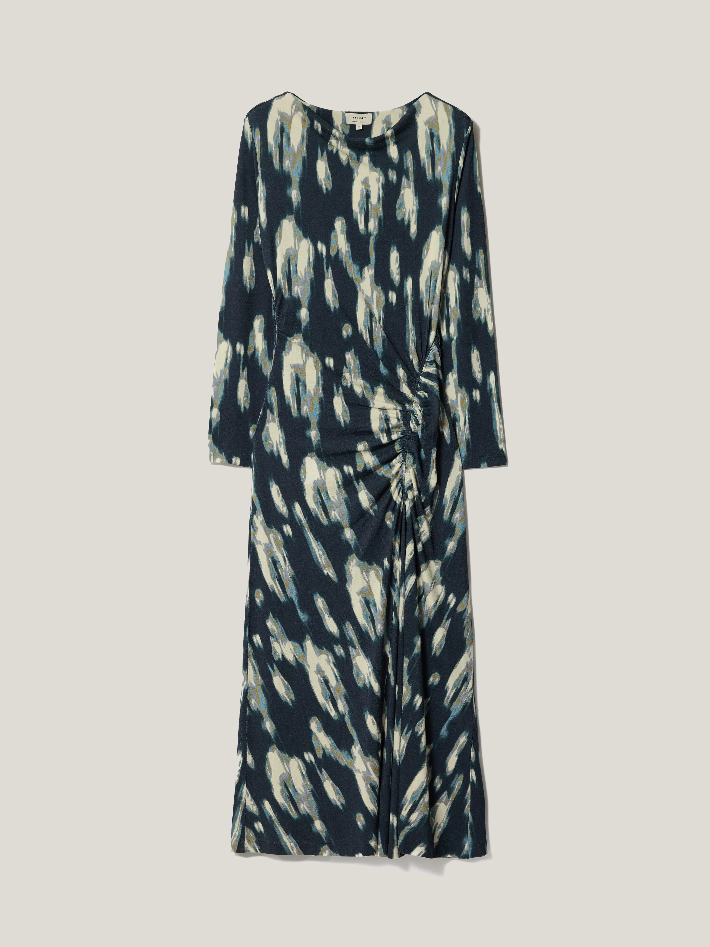 Ikat Ruched Jersey Dress | Blue - Image 6