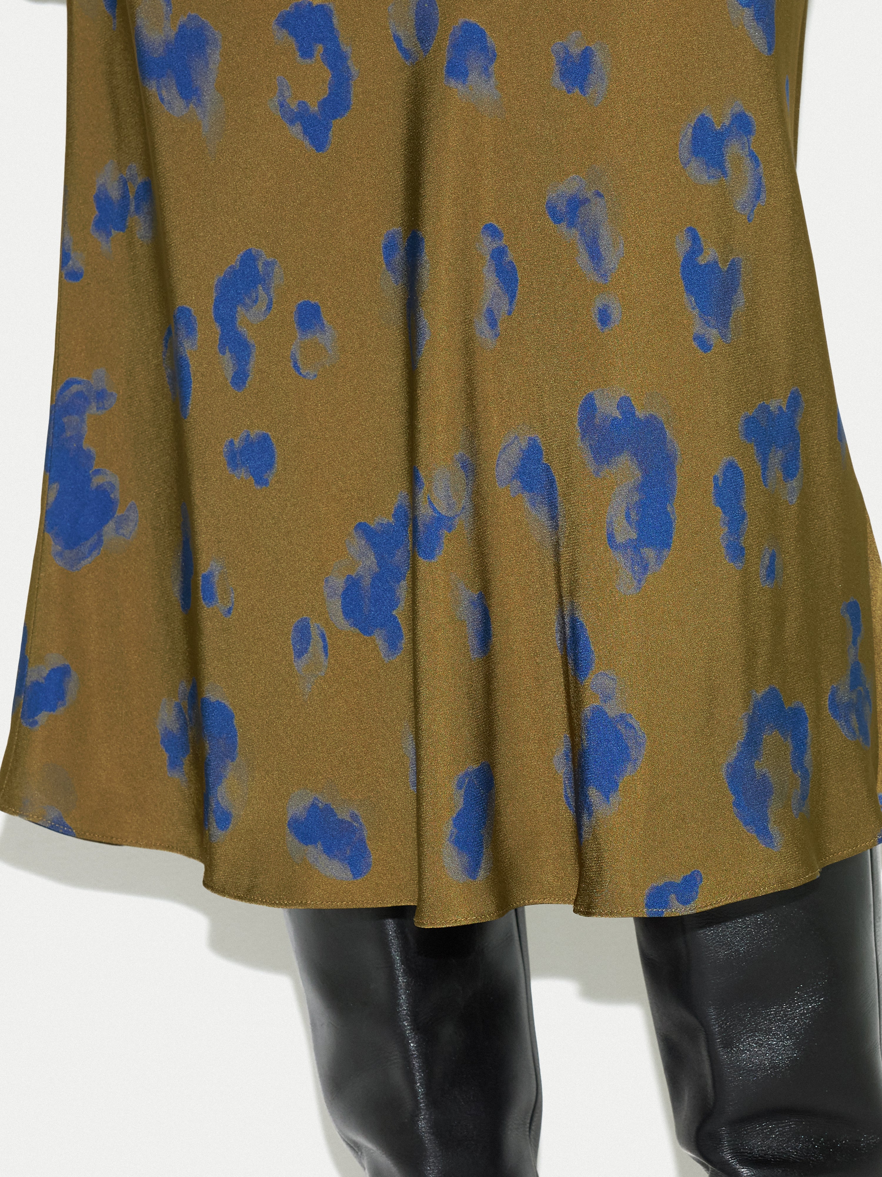 Ink Cloud Satin Bias Skirt | Khaki - Image 2