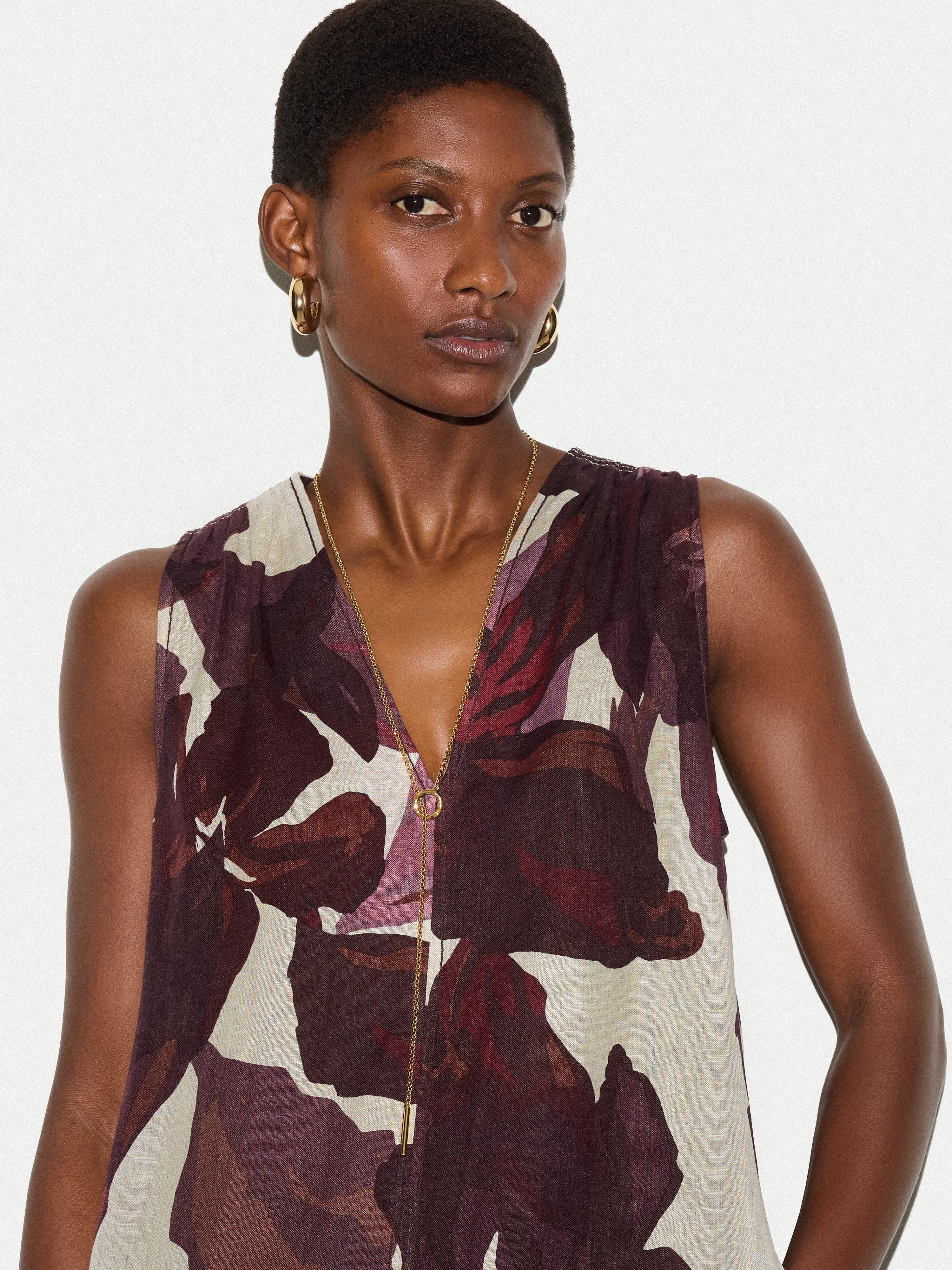 Iris Leaf Linen Dress | Burgundy - Image 6