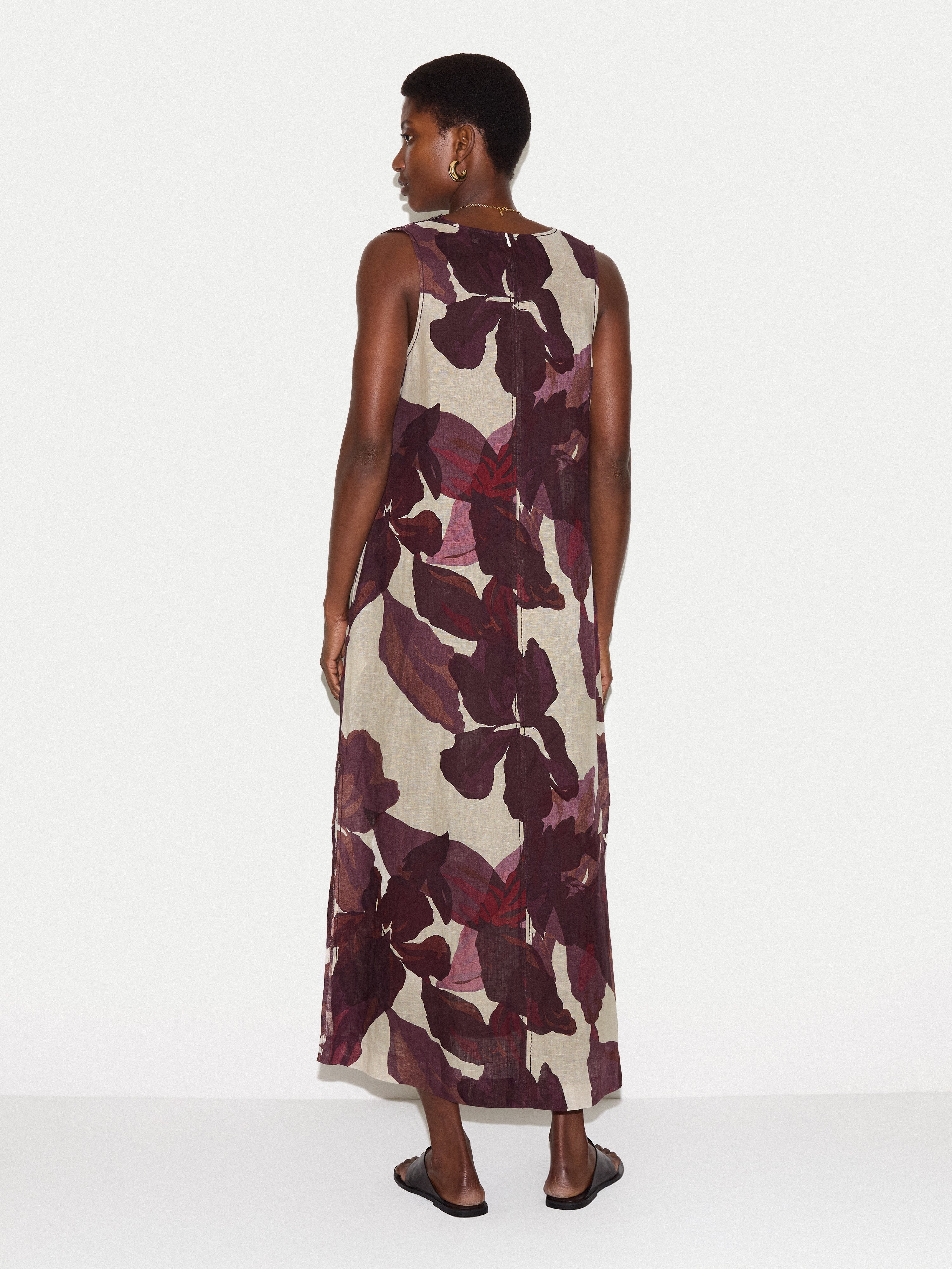 Iris Leaf Linen Dress | Burgundy - Image 7