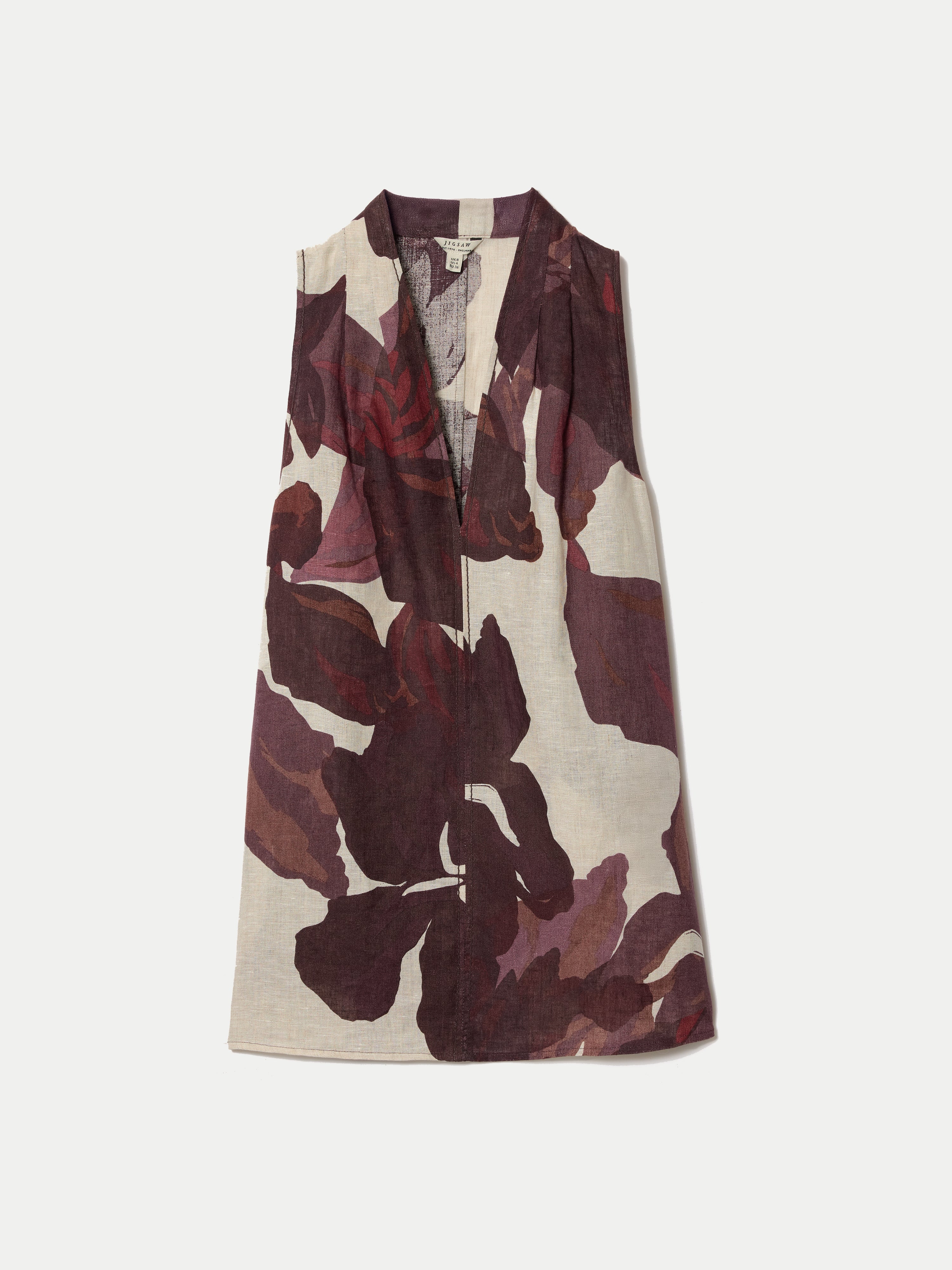 Iris Leaf Linen V Neck Top | Burgundy - Image 8