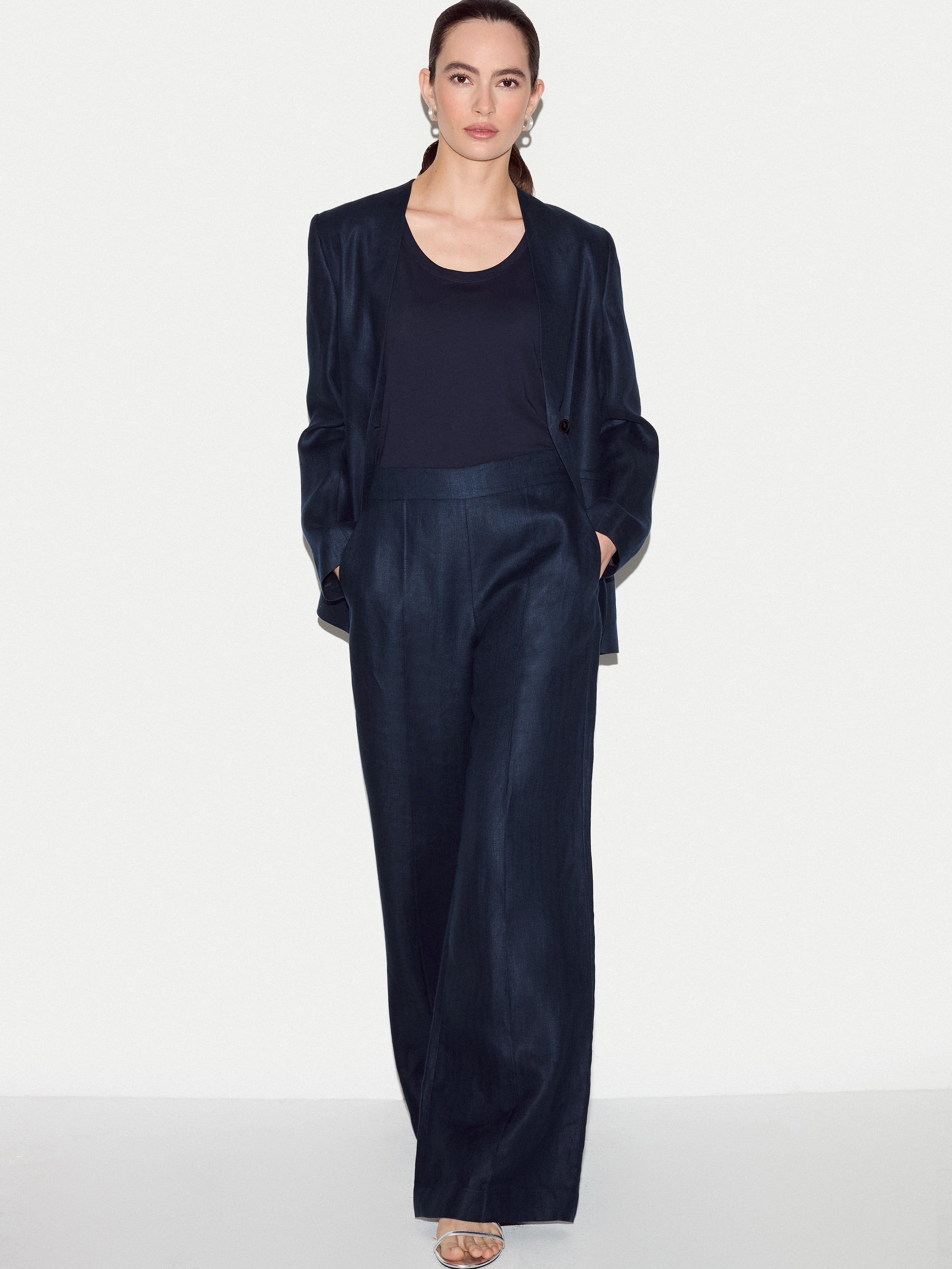Irish Linen Collarless Blazer | Navy - Image 4