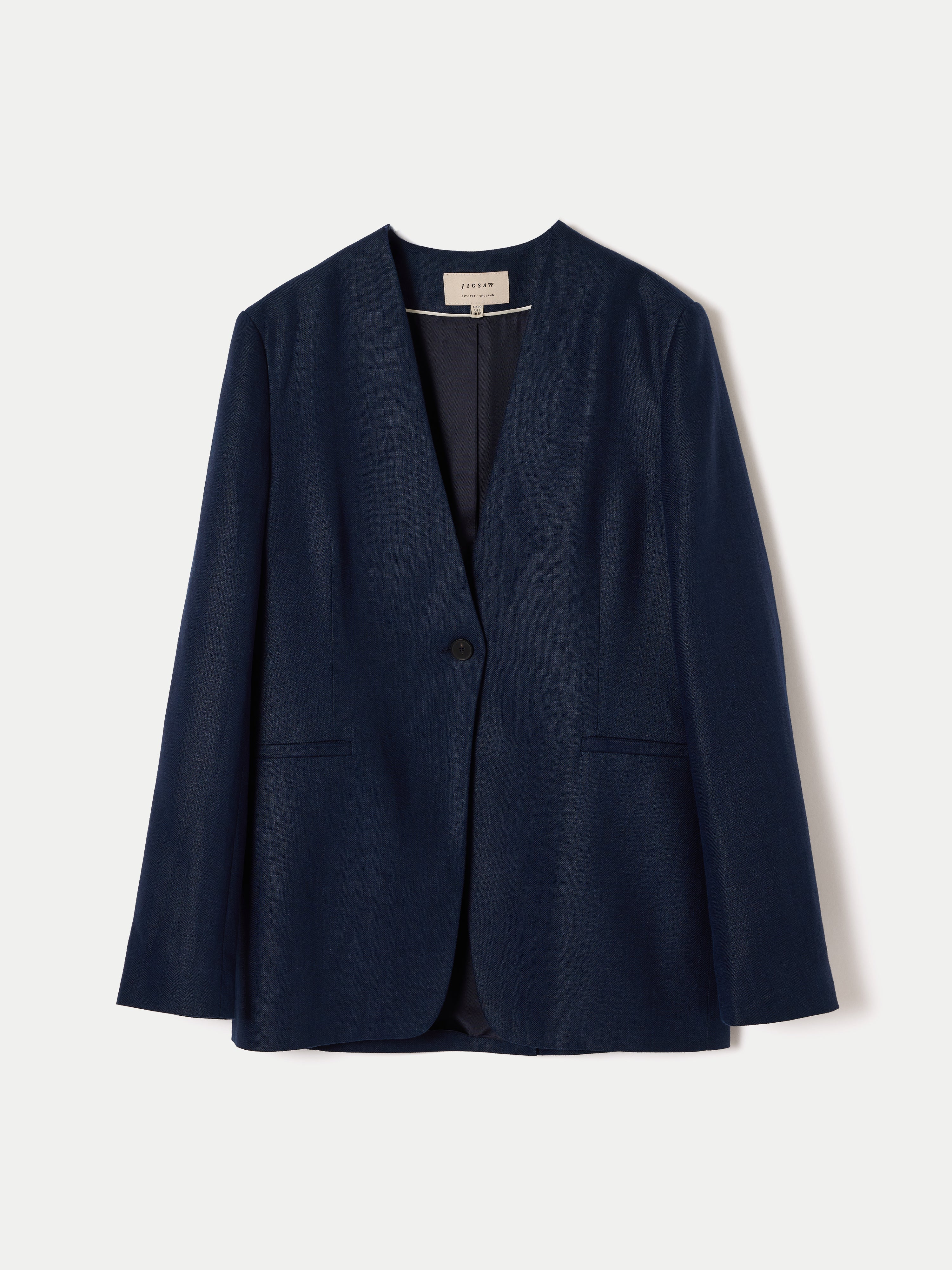 Irish Linen Collarless Blazer | Navy - Image 6