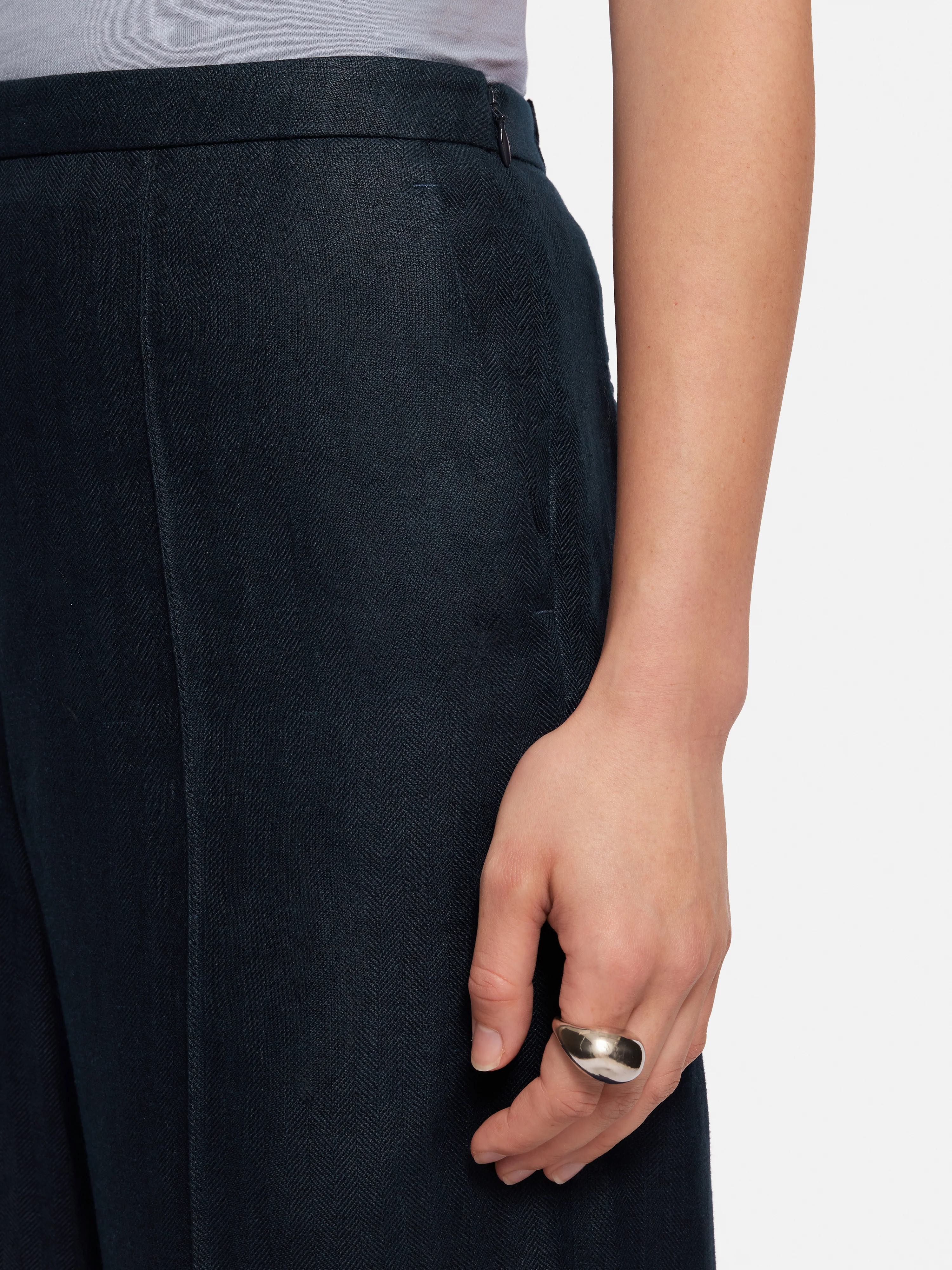 Irish Linen Herringbone Palazzo | Navy - Image 3