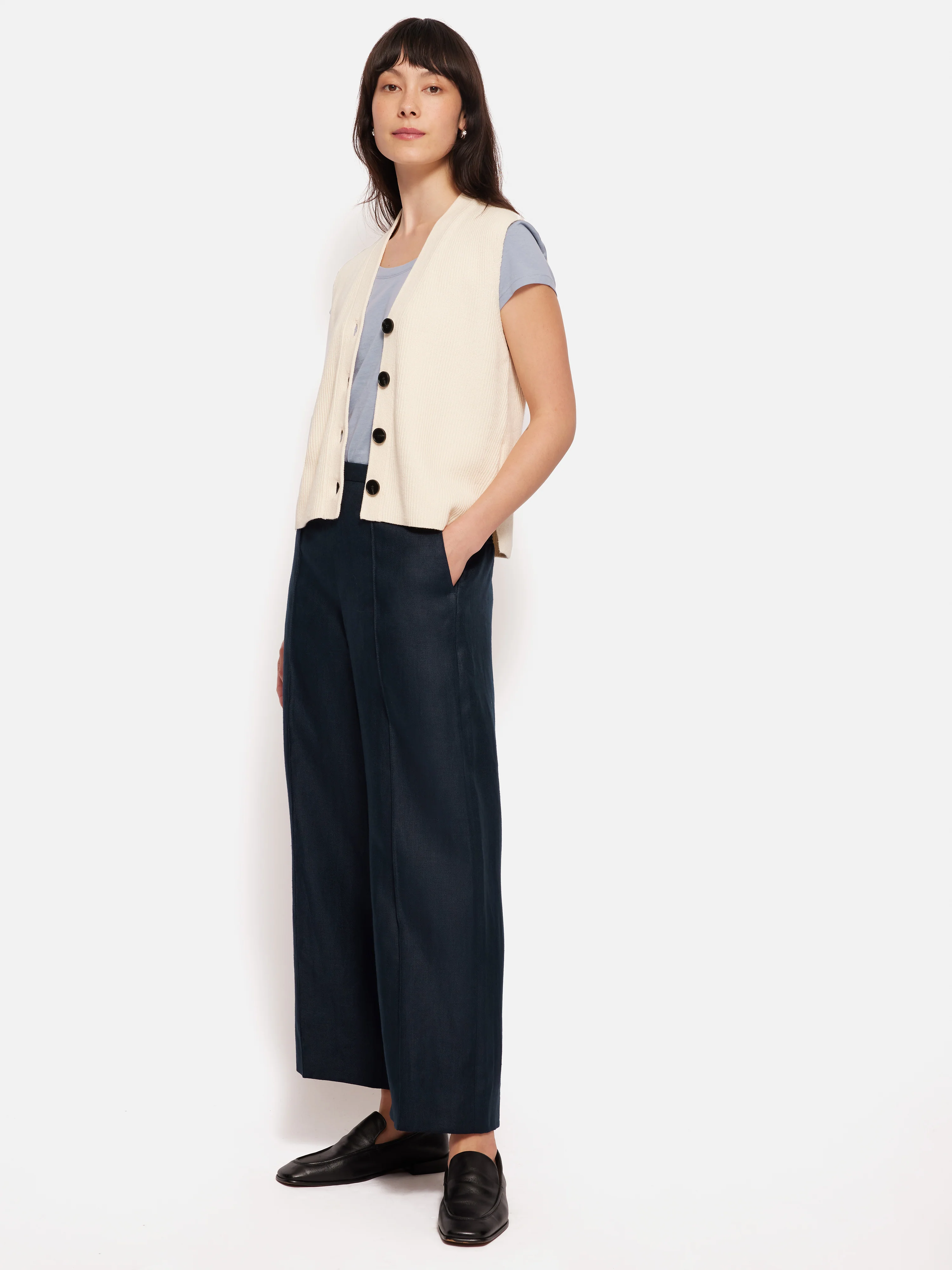 Irish Linen Herringbone Palazzo | Navy - Image 6