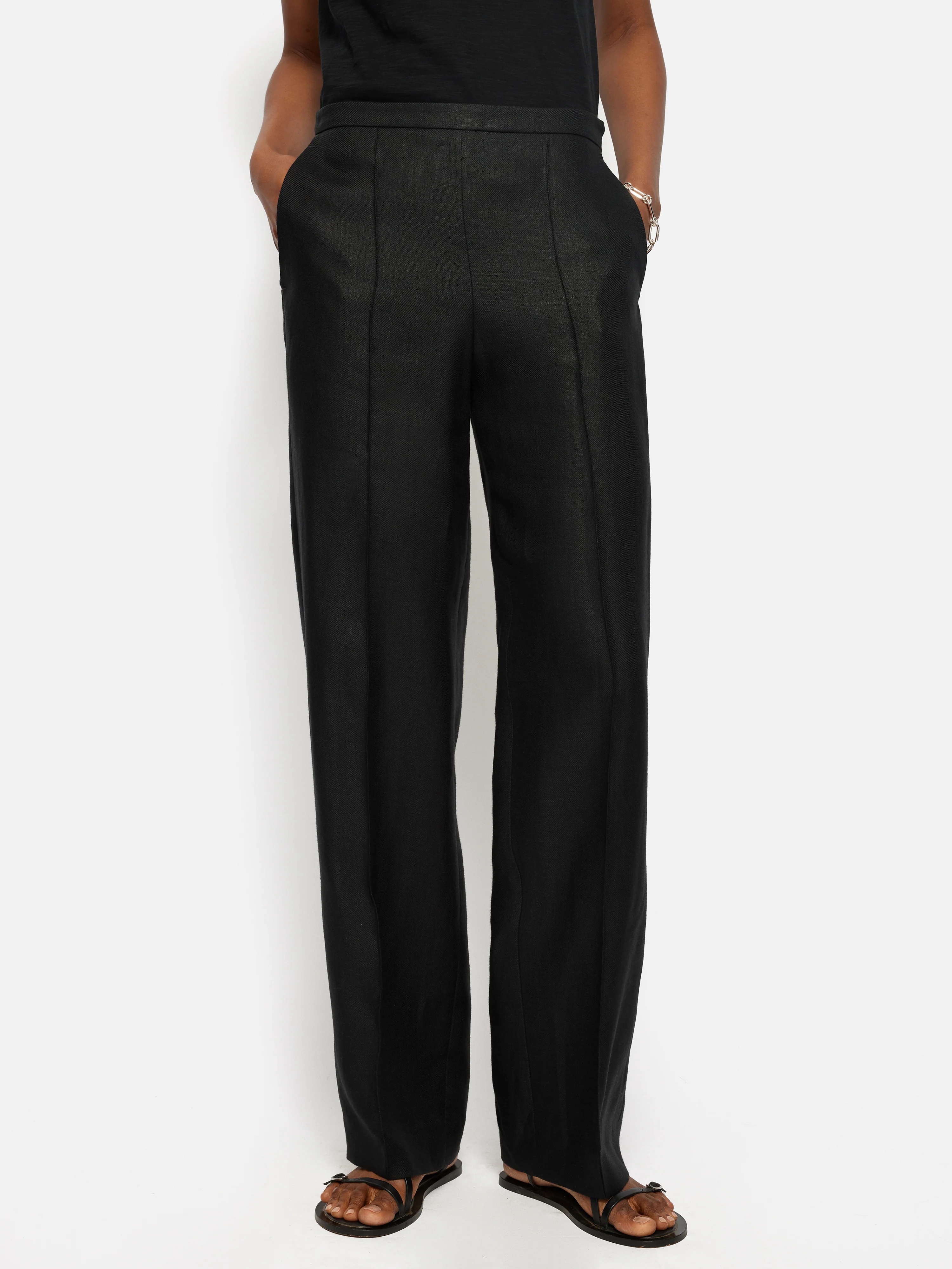 Irish Linen Twill Palazzo Trouser | Black - Image 2