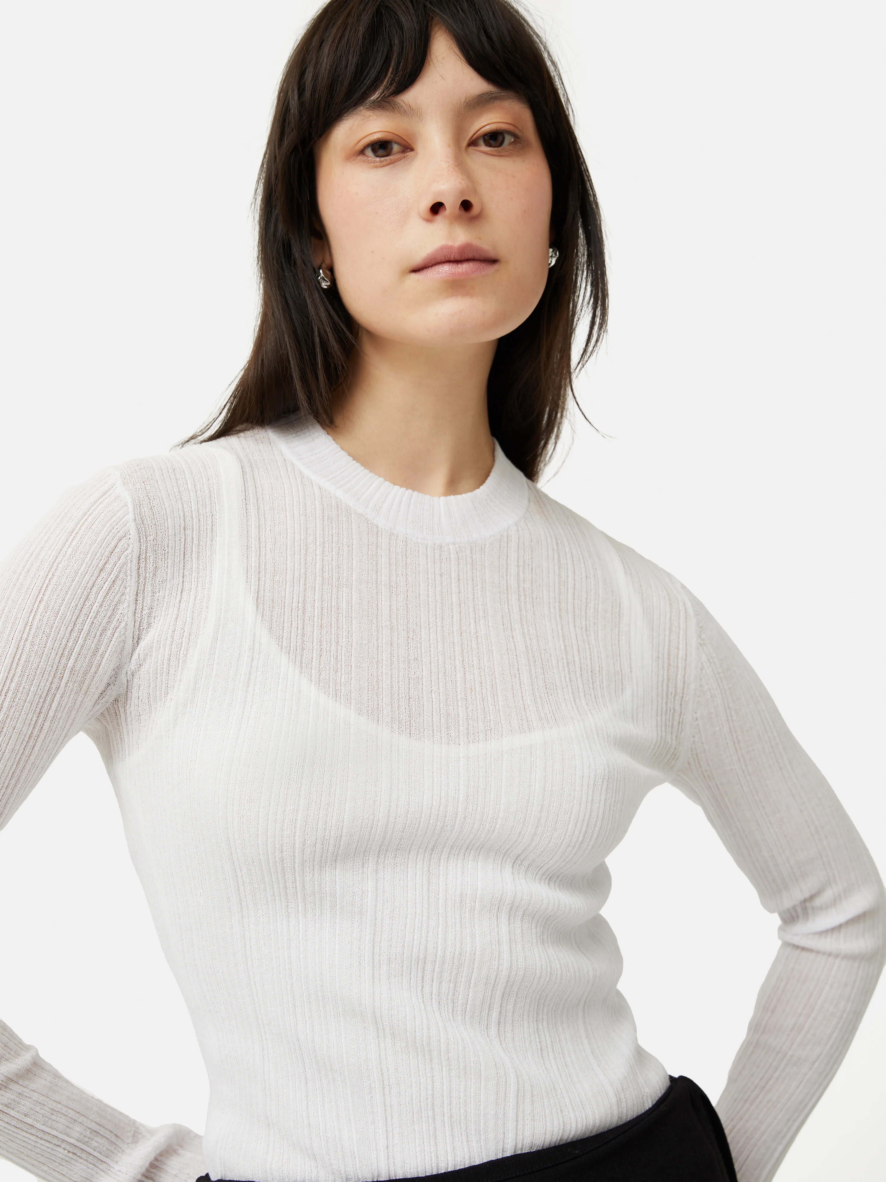 Irregular Plisse Crew Top | White - Image 2