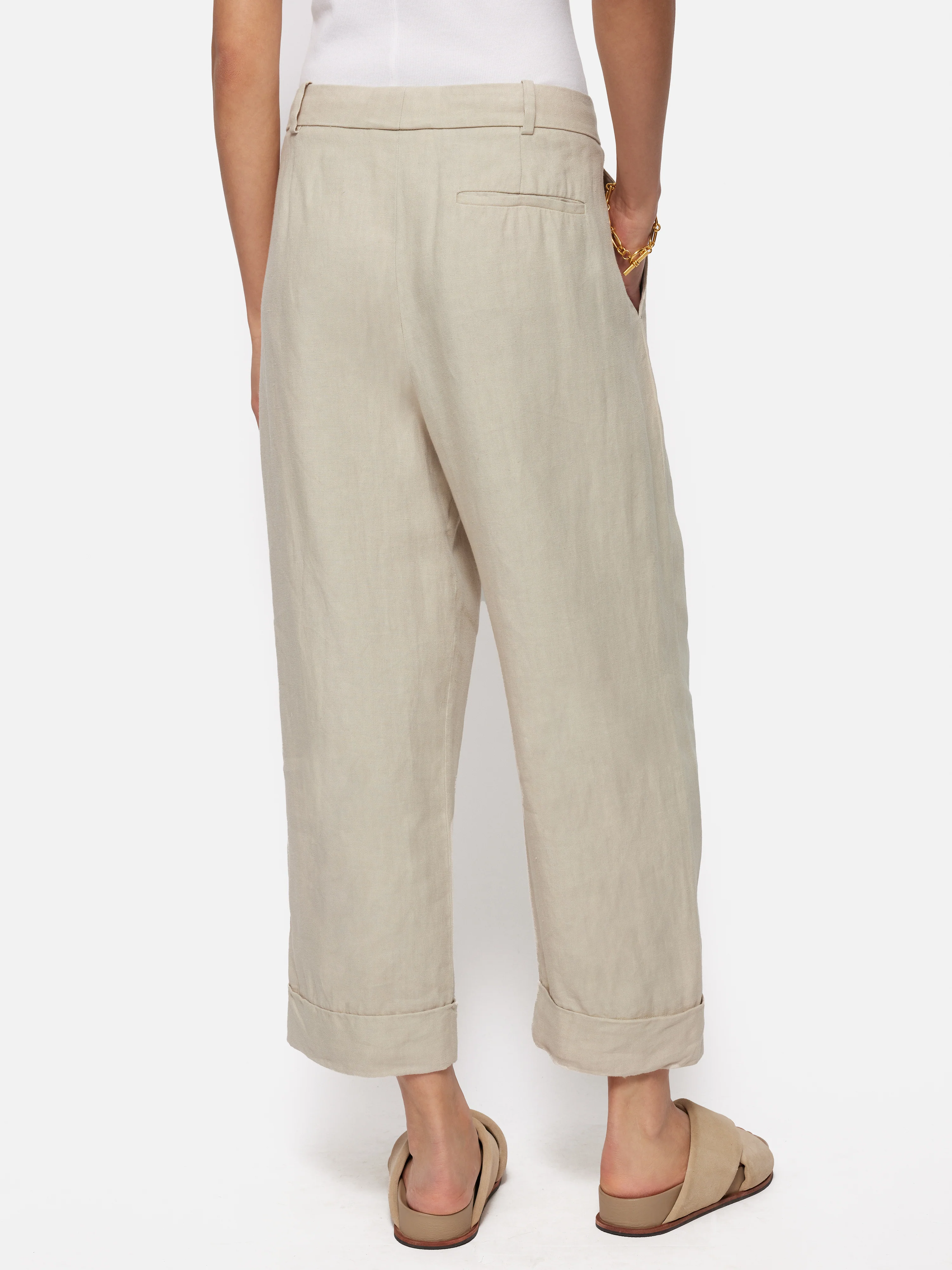Italian Linen Turn Up Trouser | Stone - Image 5