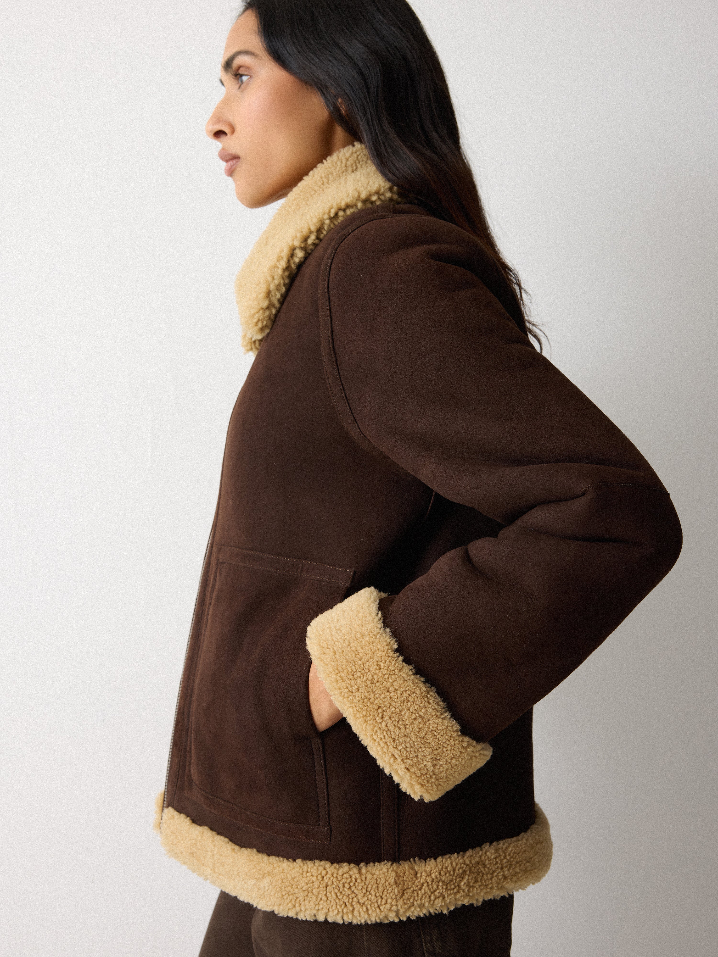 Italian Merino Shearling Coat | Brown - Image 4