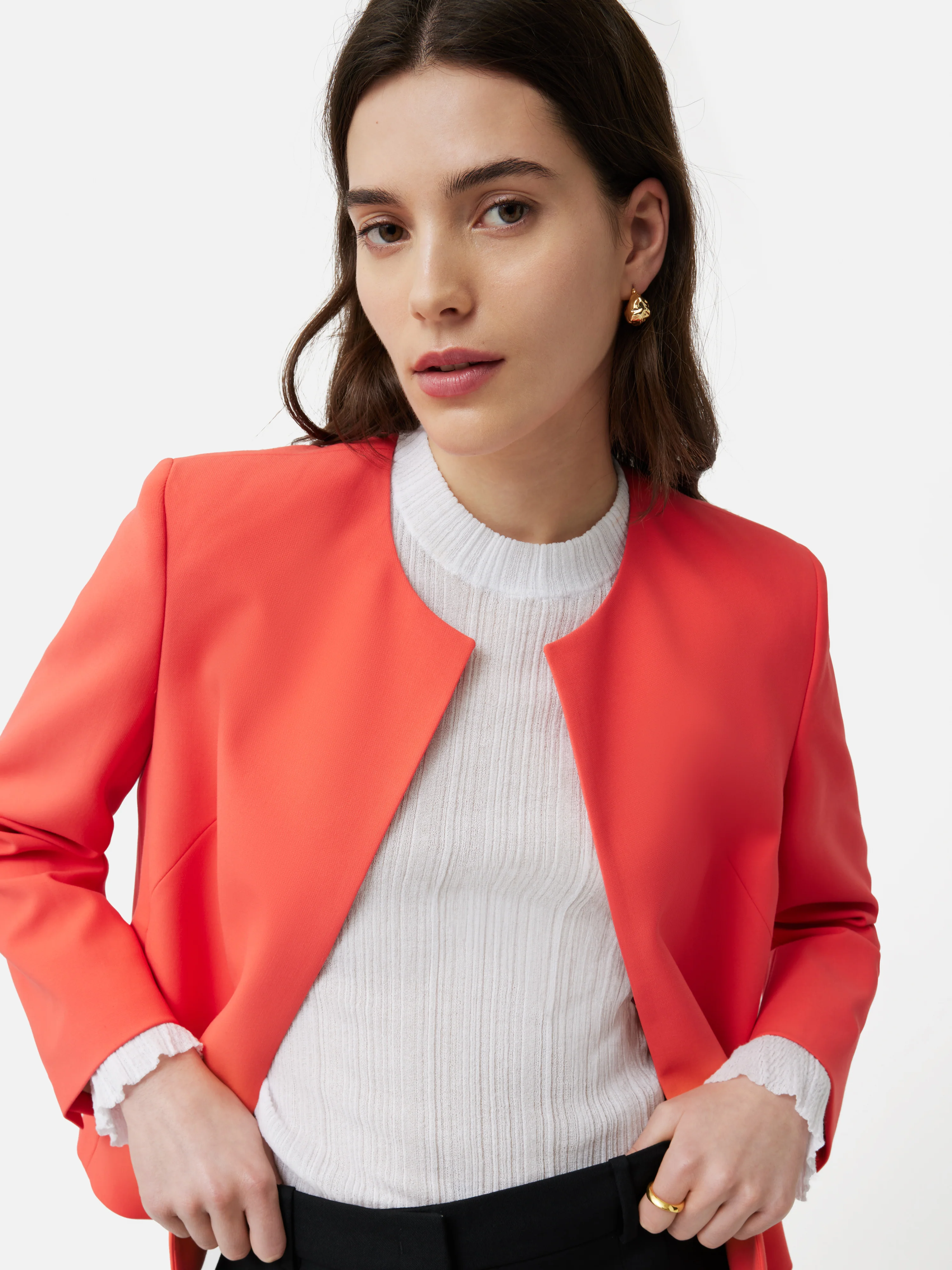 Italian Modern Crepe Short Jacket | Coral - Image 4