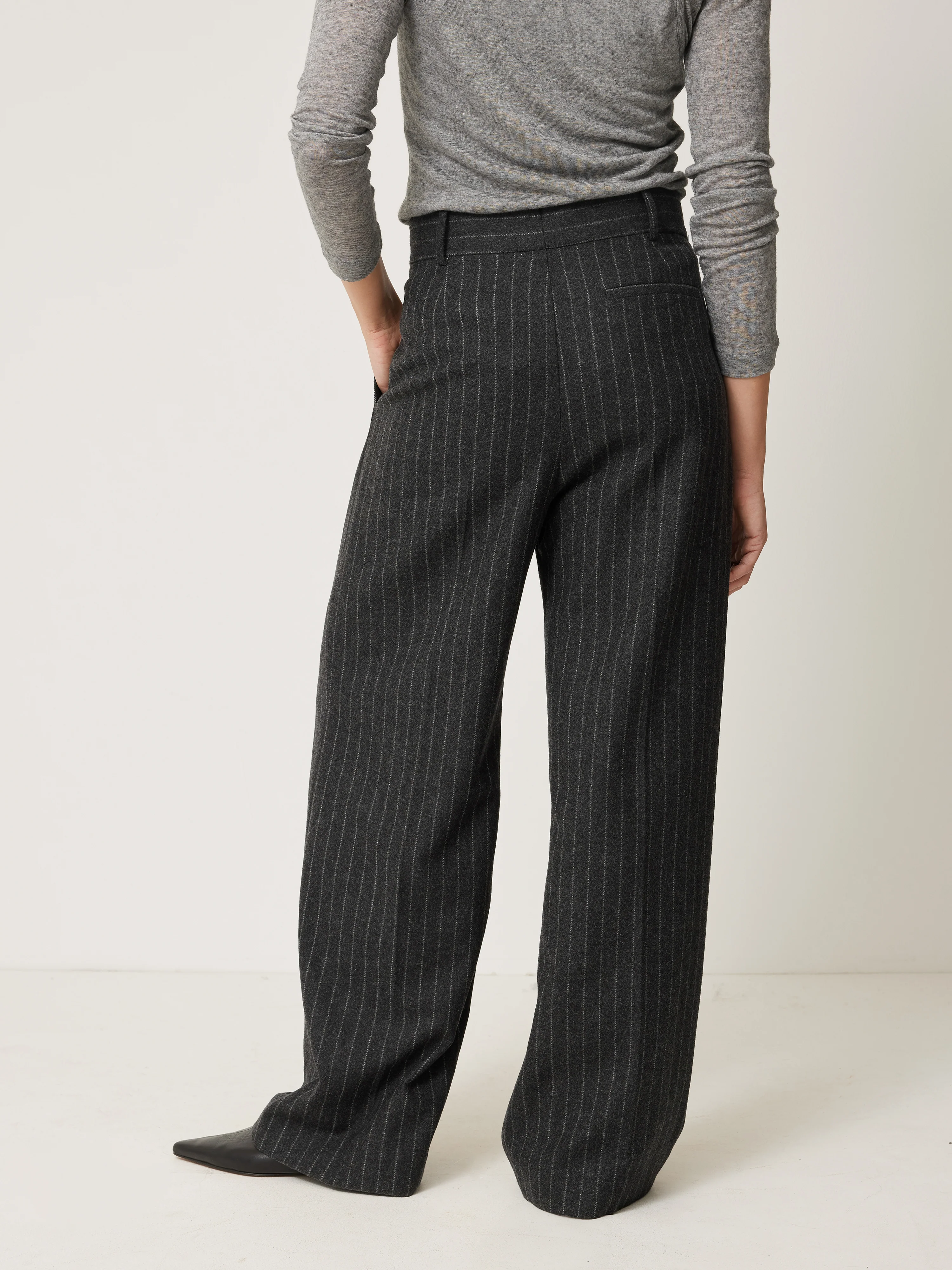 Italian Wool Kemp Pinstripe Trouser | Grey - Image 5