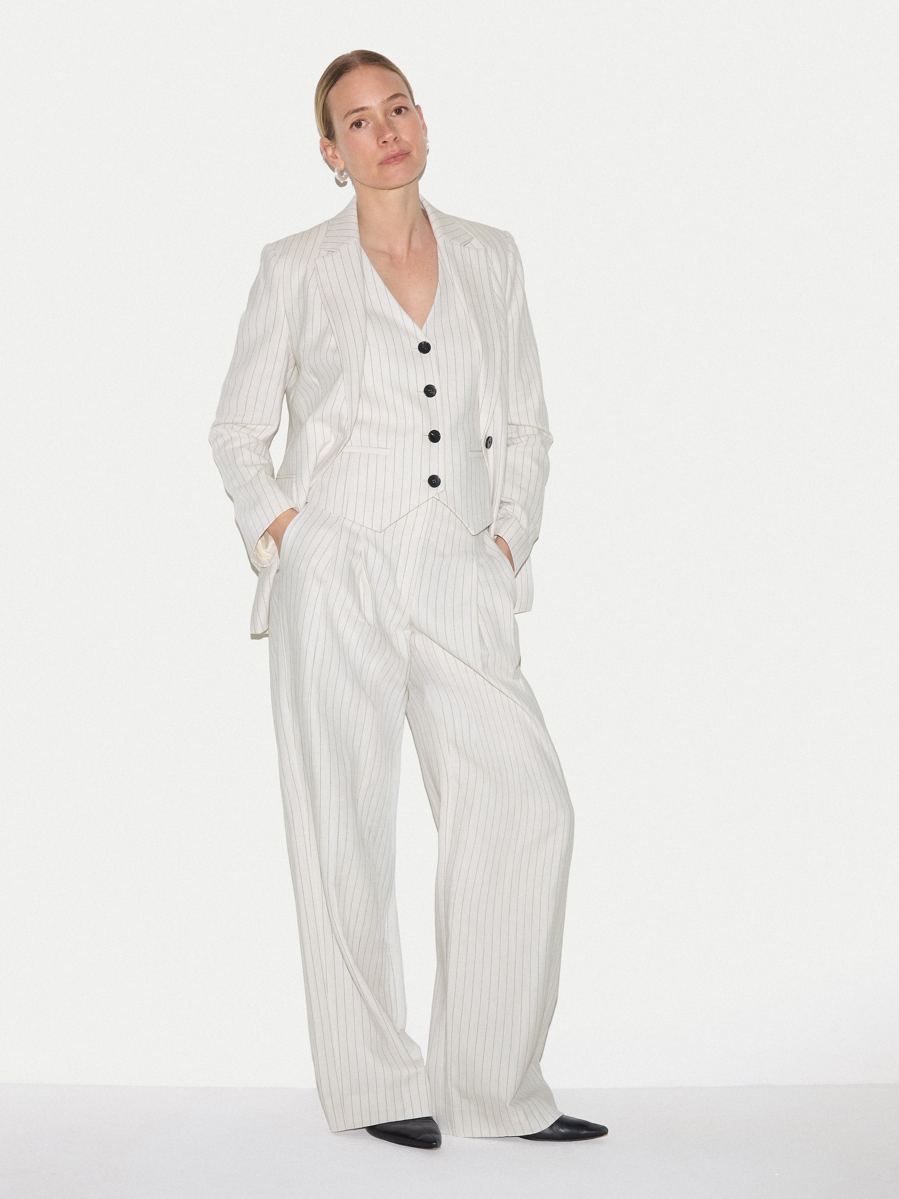 Kemp Linen Cotton Stripe Trouser | Ivory - Image 5