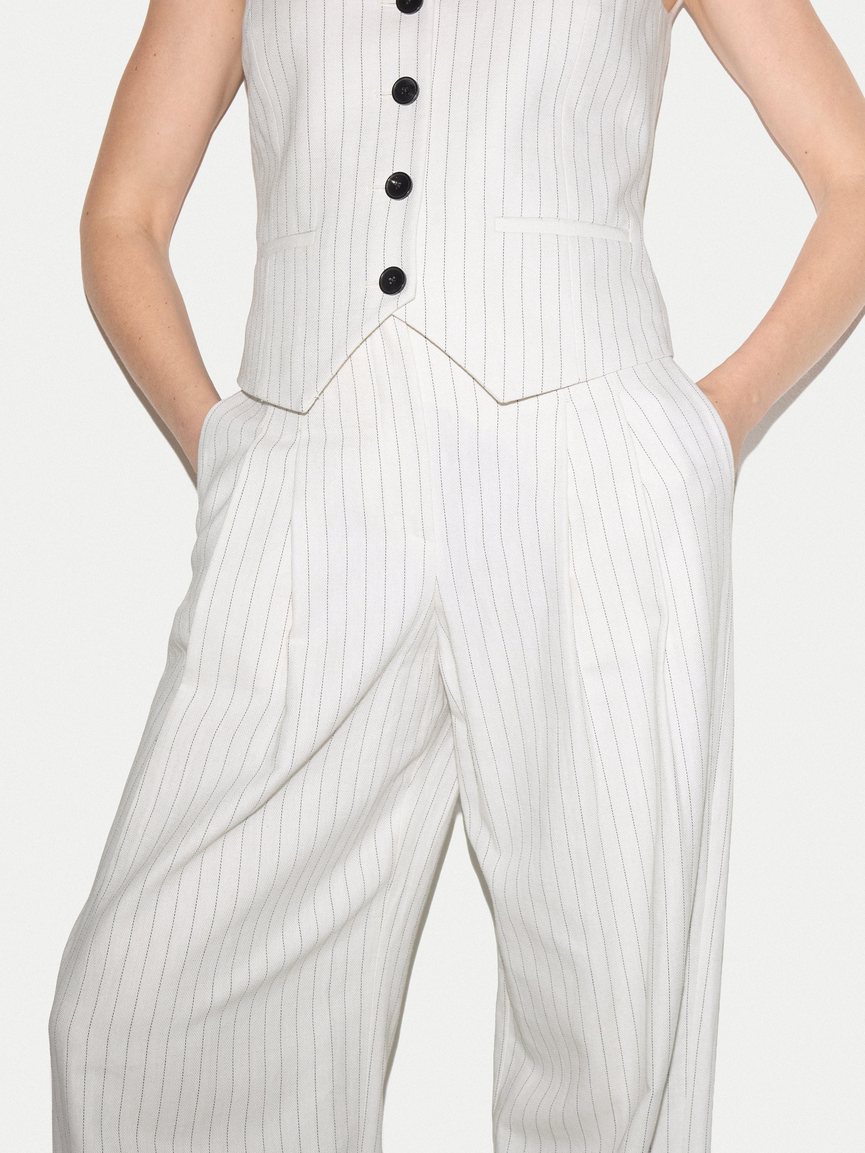 Kemp Linen Cotton Stripe Trouser | Ivory - Image 6