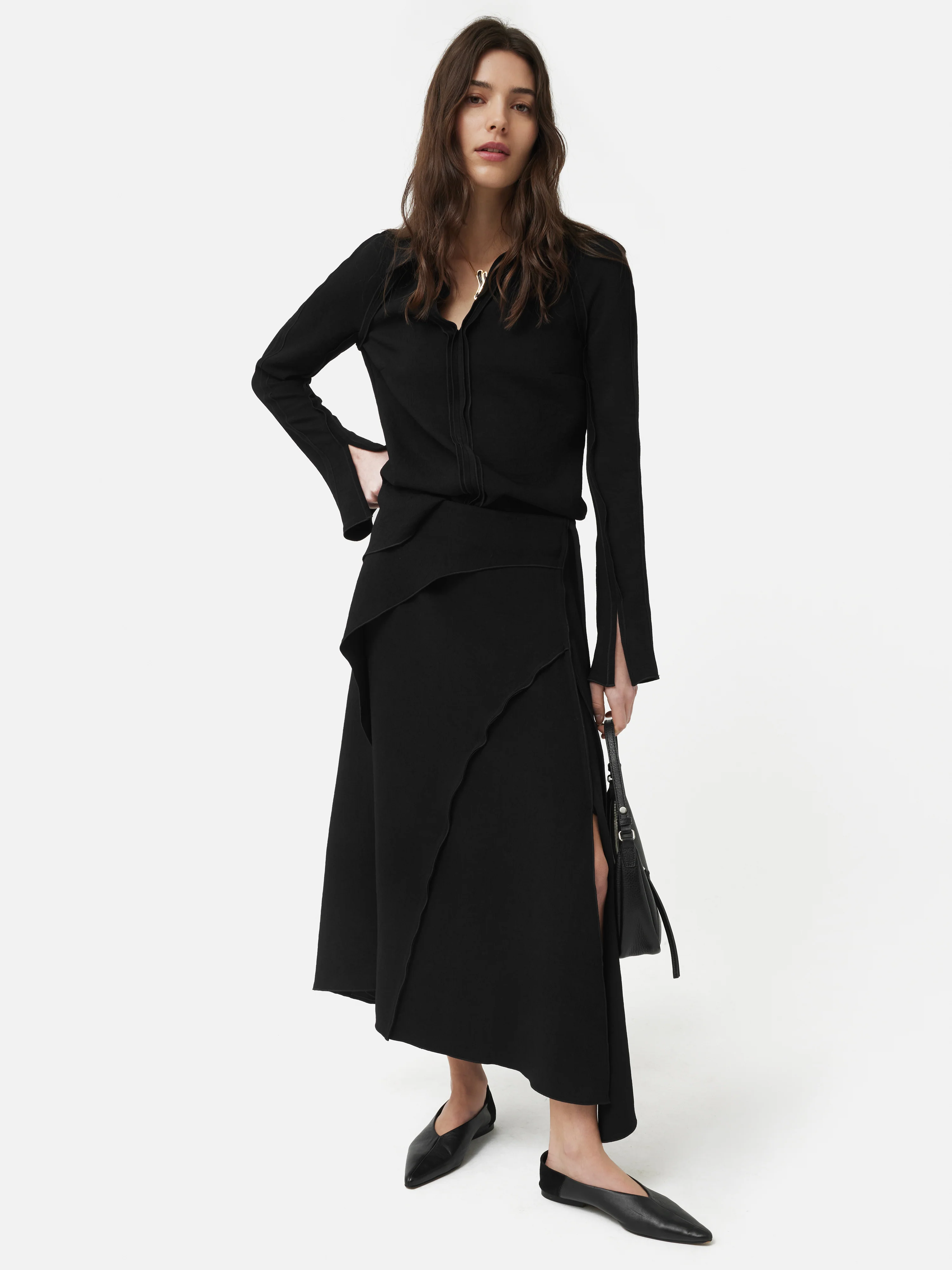 Japanese Crepe Seamed Skirt | Black - Image 6