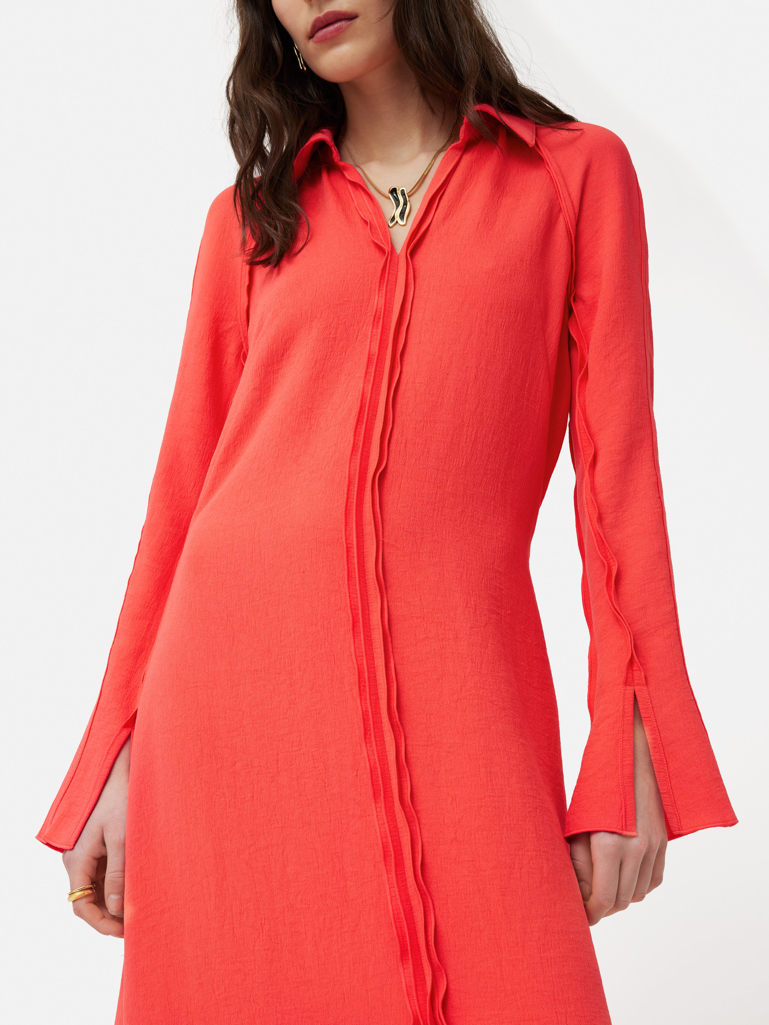 Japanese Crepe Shirt Dress | Coral - Image 2