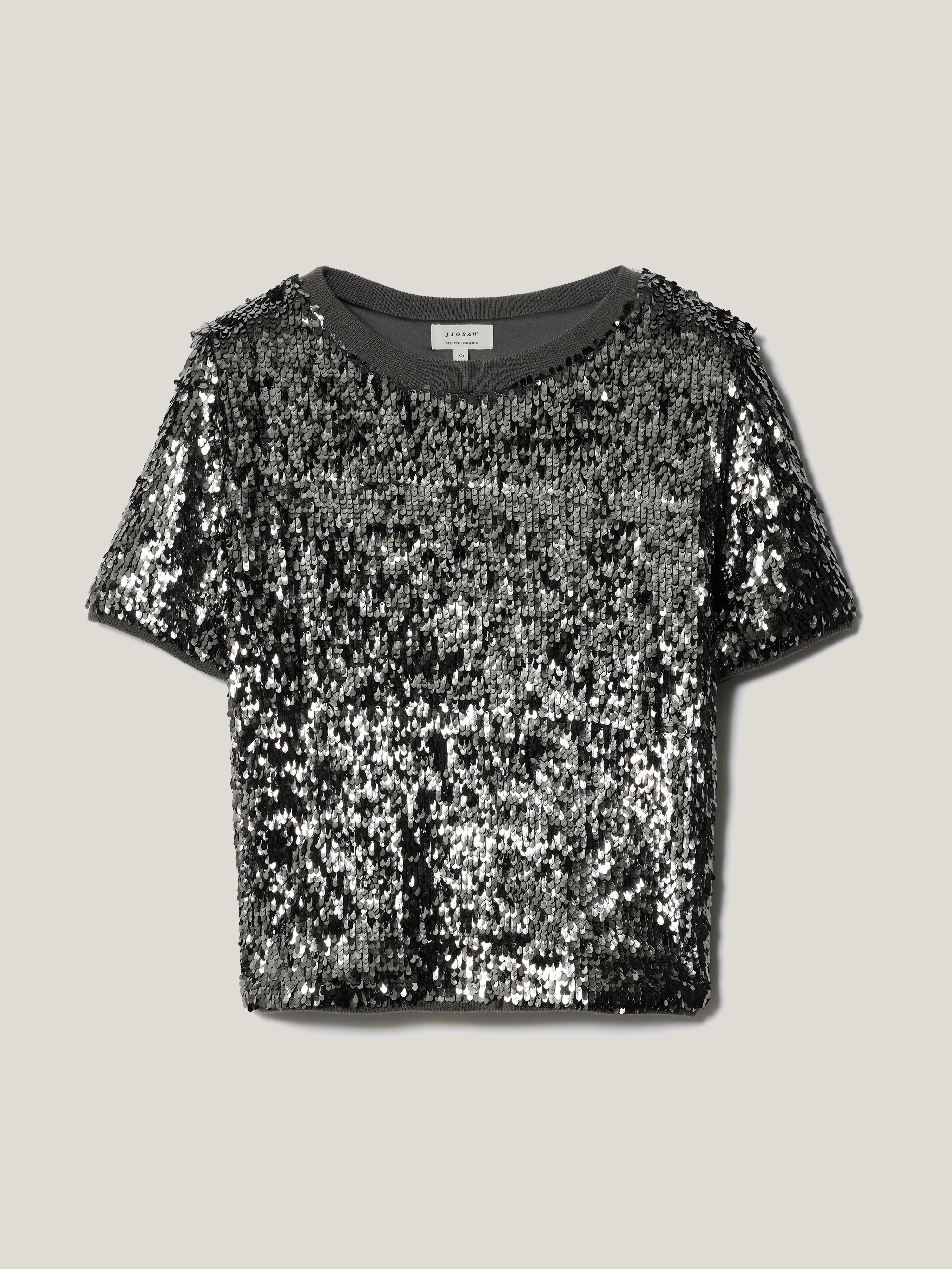 Metallic Sequin T-shirt | Da | Dark Silver - Image 5