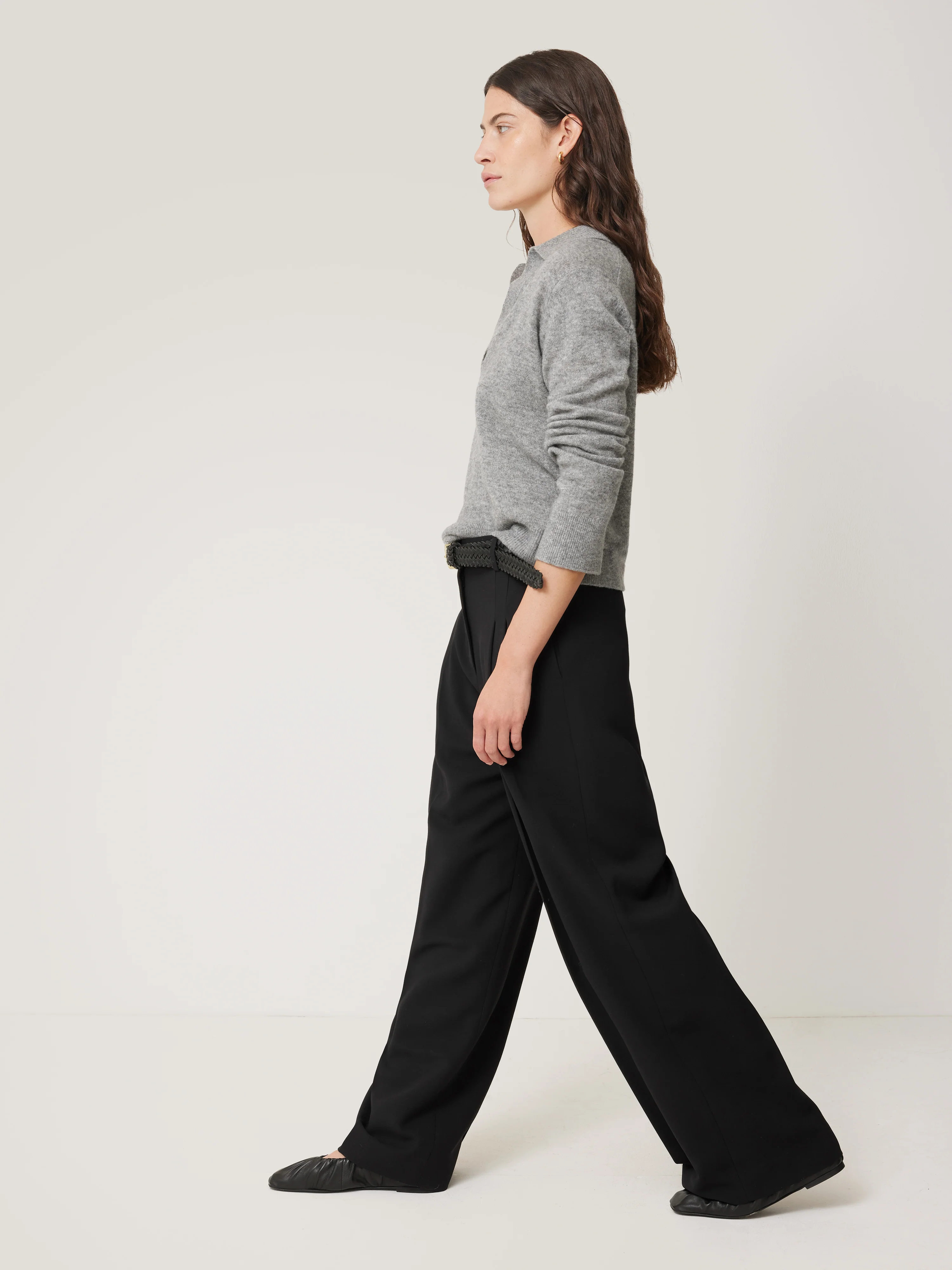 Kemp Wide Leg Japanese Wool Trouser | Black - Image 10