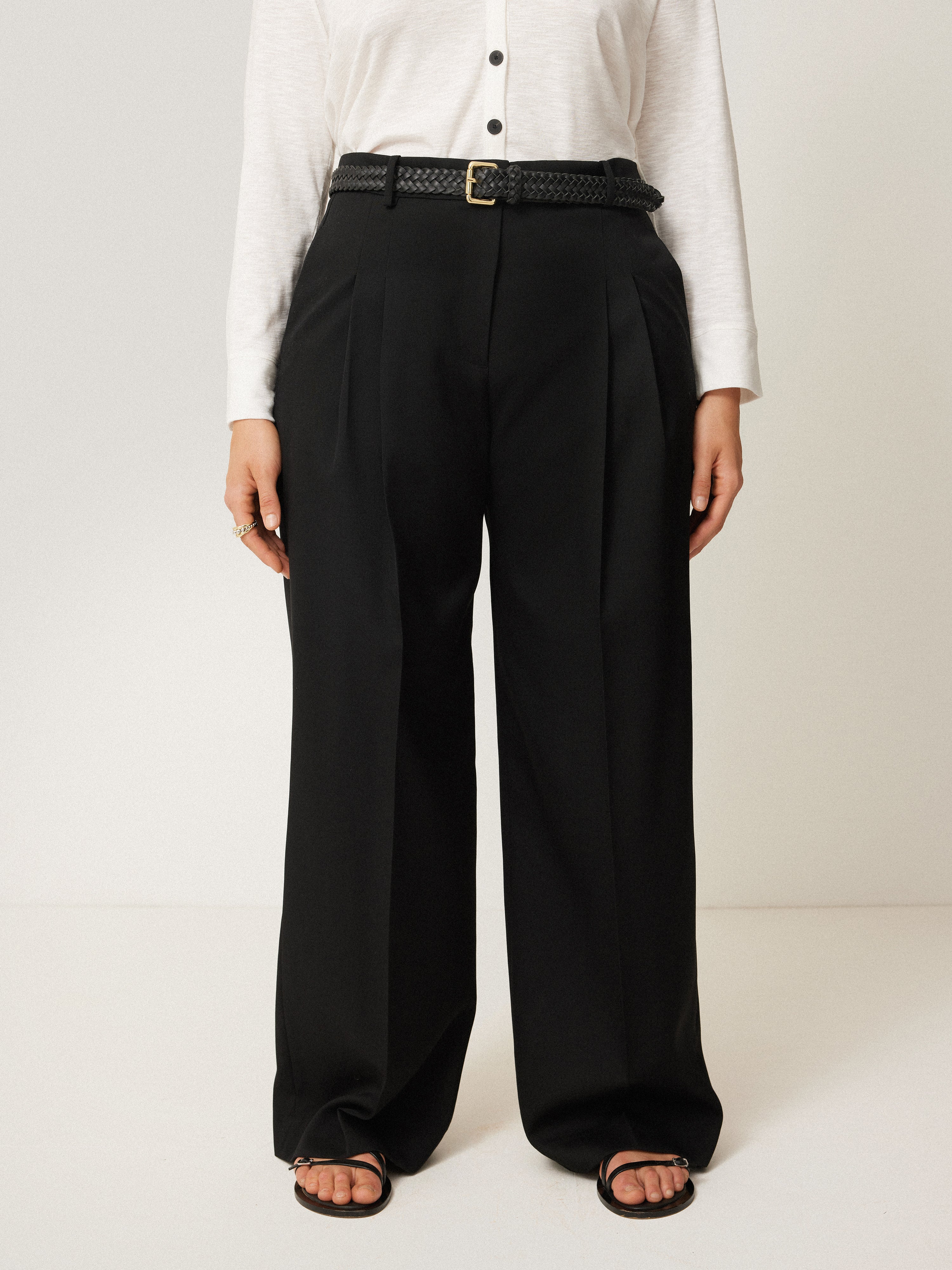Kemp Wide Leg Japanese Wool Trouser | Black - Image 2