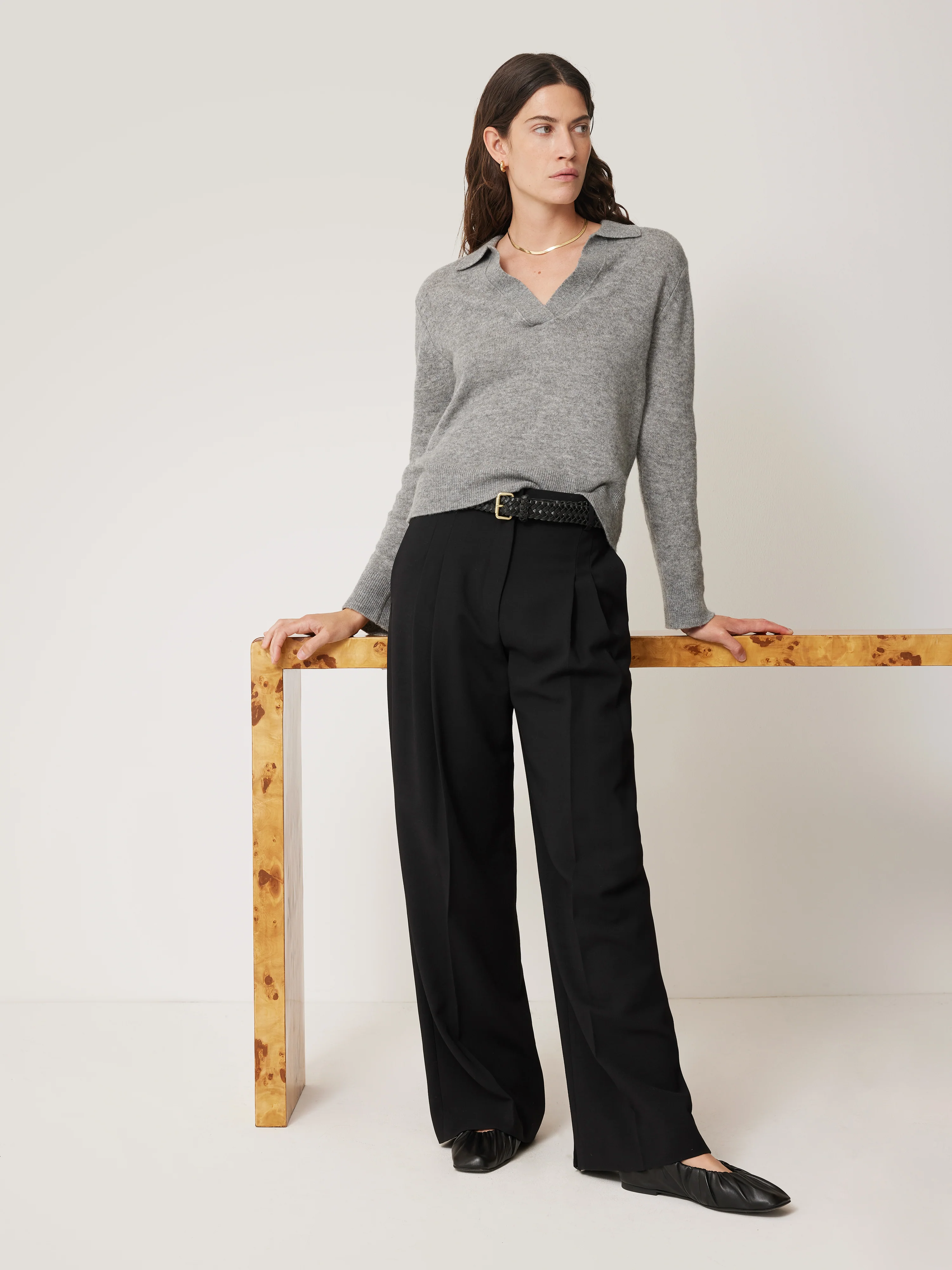 Kemp Wide Leg Japanese Wool Trouser | Black - Image 3