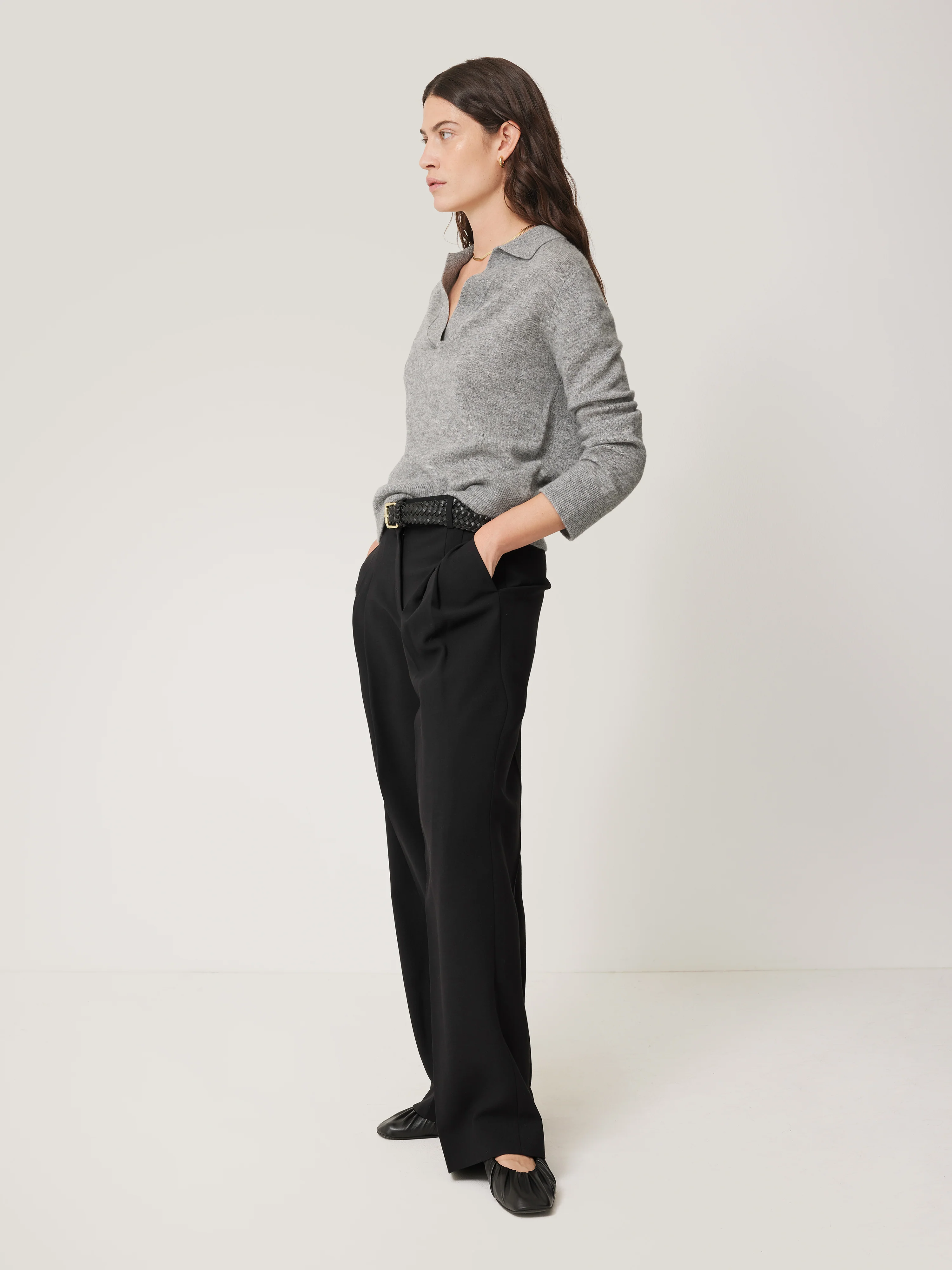 Kemp Wide Leg Japanese Wool Trouser | Black - Image 5