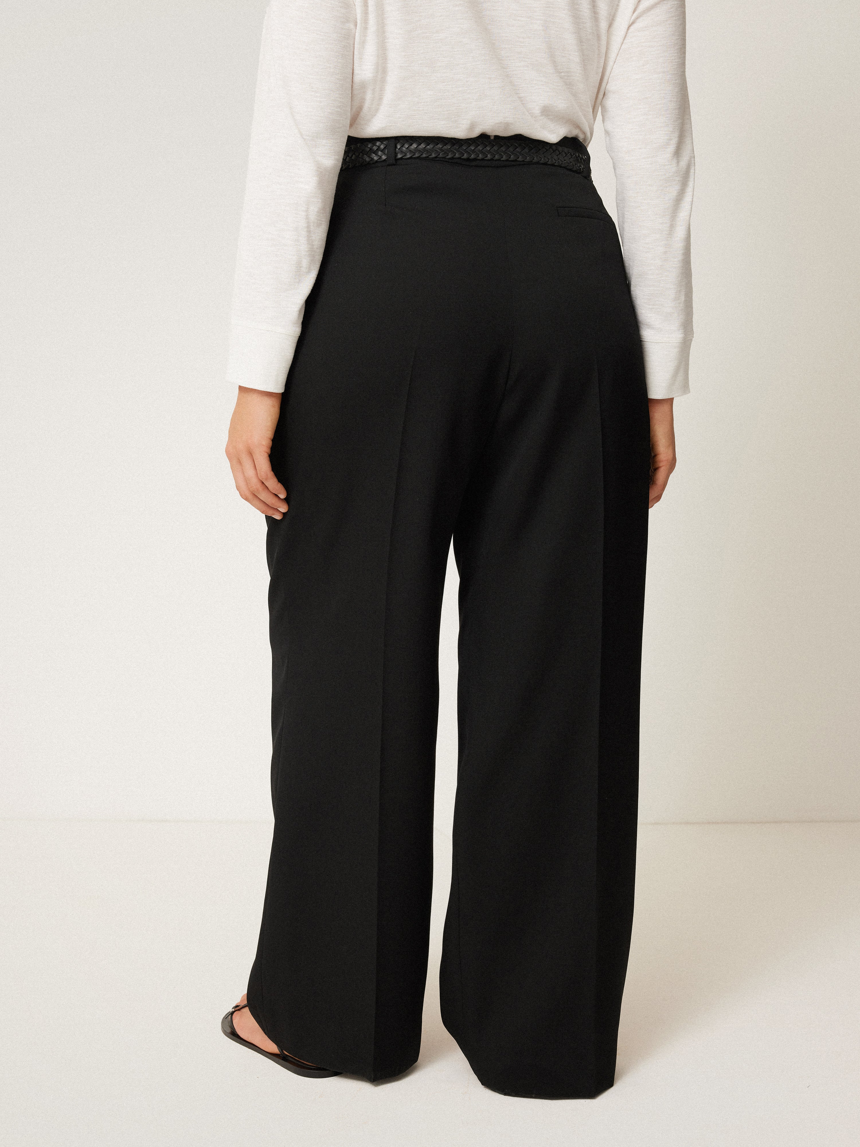 Kemp Wide Leg Japanese Wool Trouser | Black - Image 7