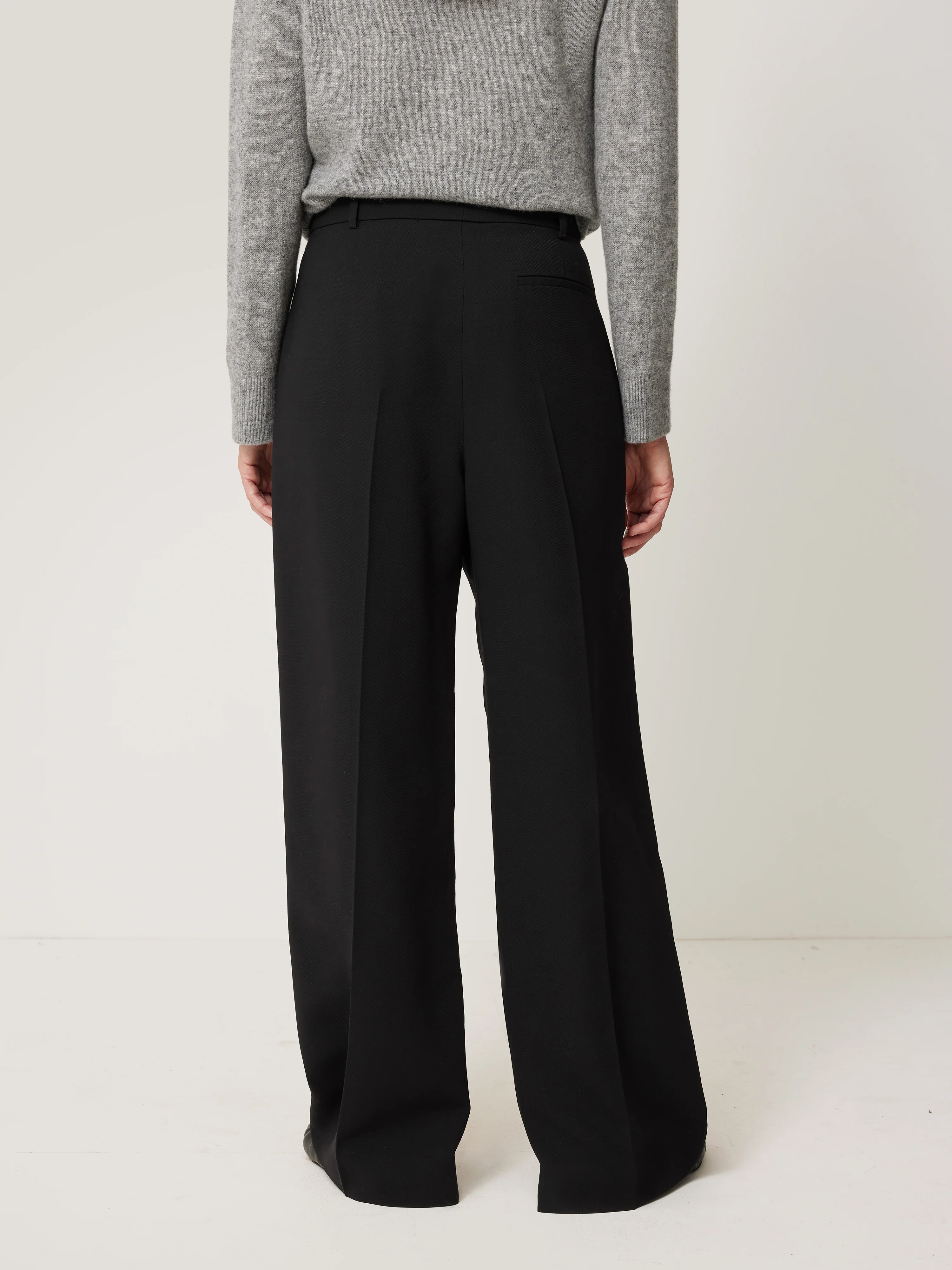 Kemp Wide Leg Japanese Wool Trouser | Black - Image 8