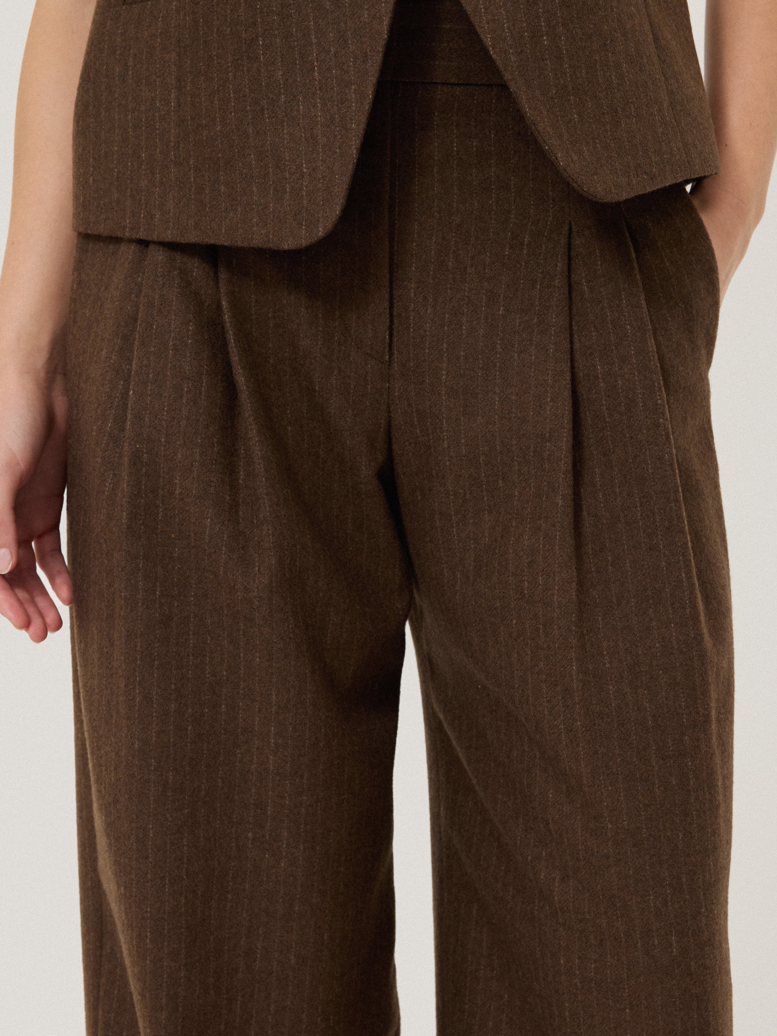 Kemp Wool Pinstripe Trouser | Brown - Image 2
