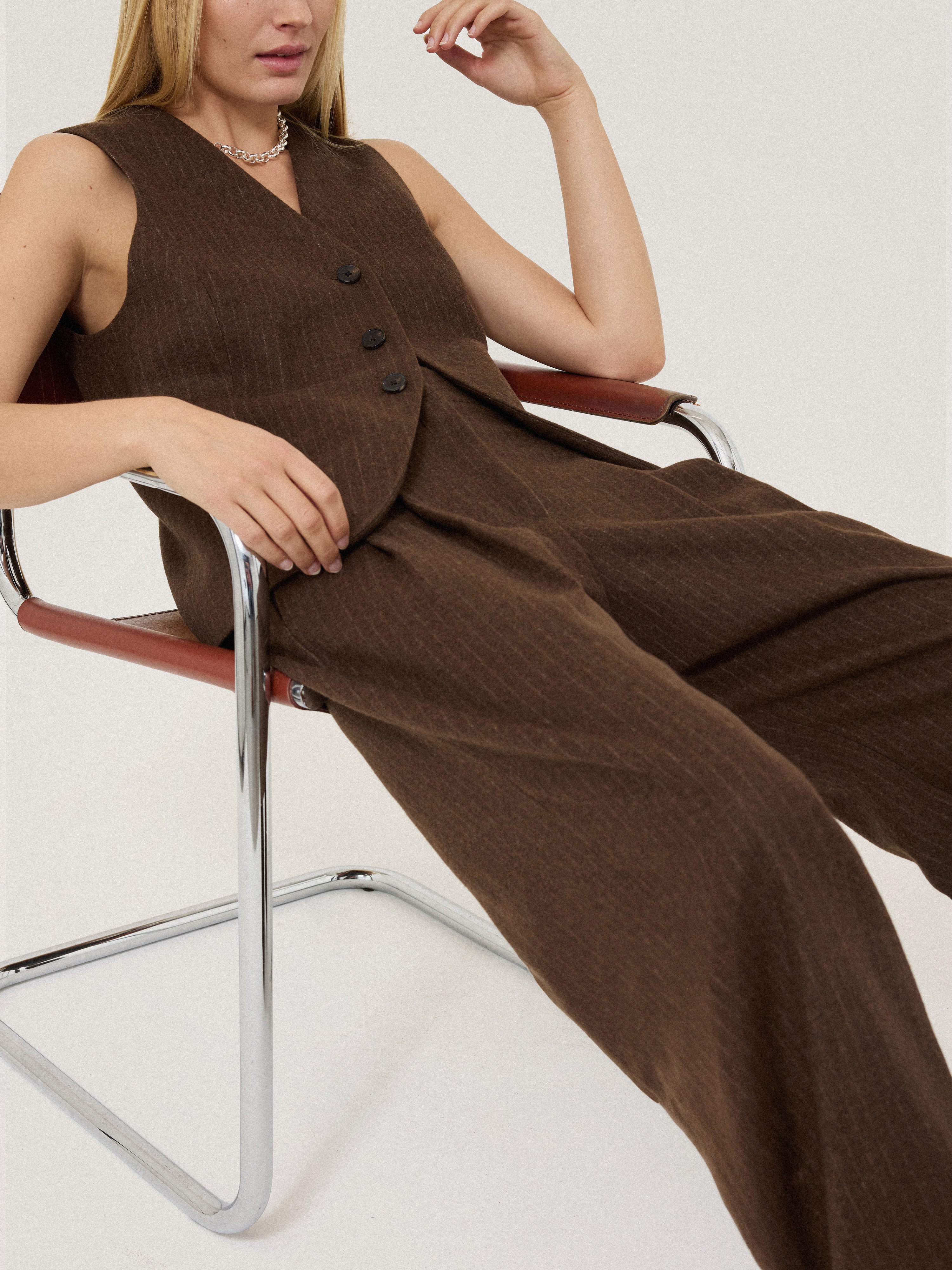 Kemp Wool Pinstripe Trouser | Brown - Image 3