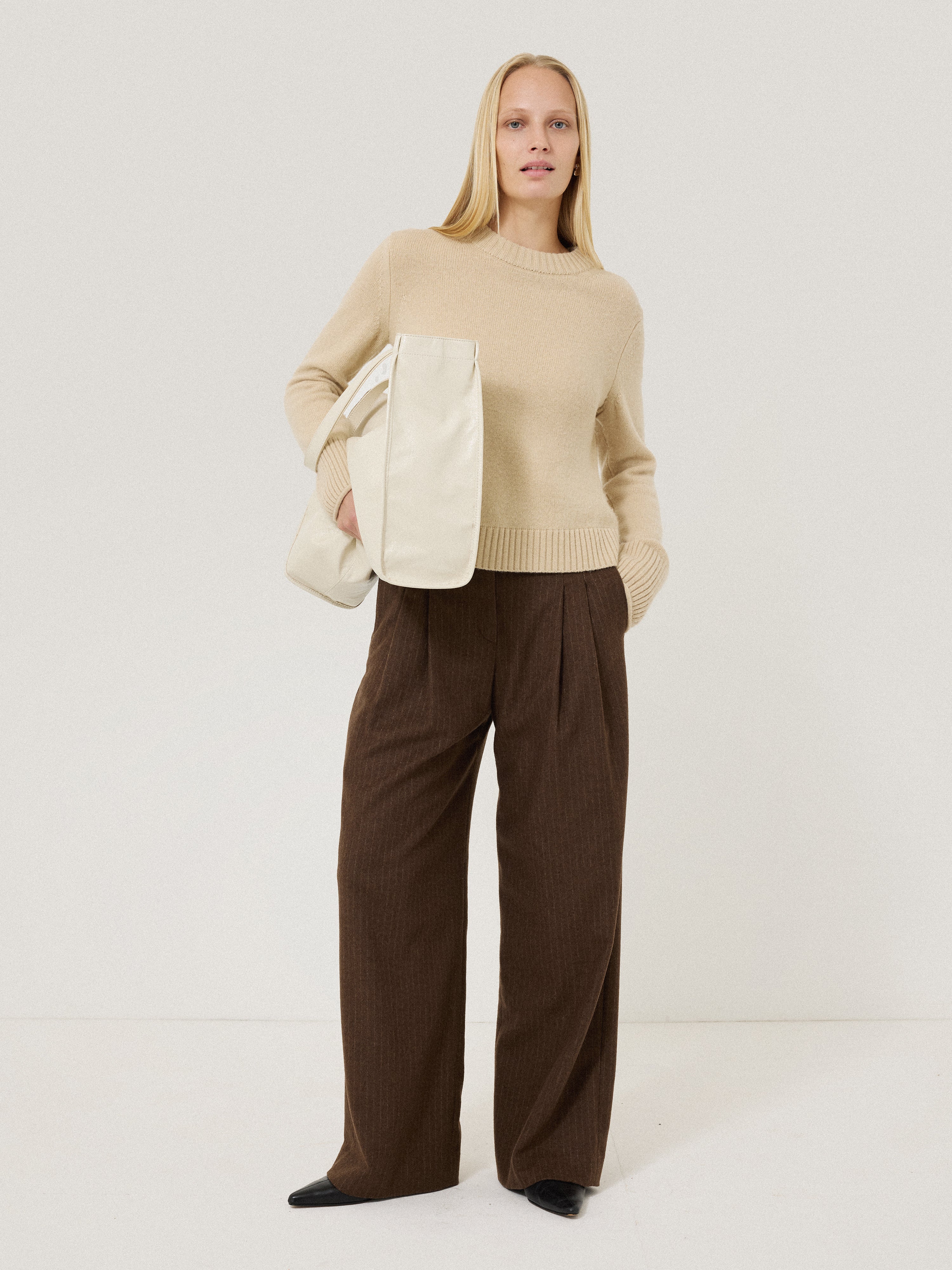 Kemp Wool Pinstripe Trouser | Brown - Image 5