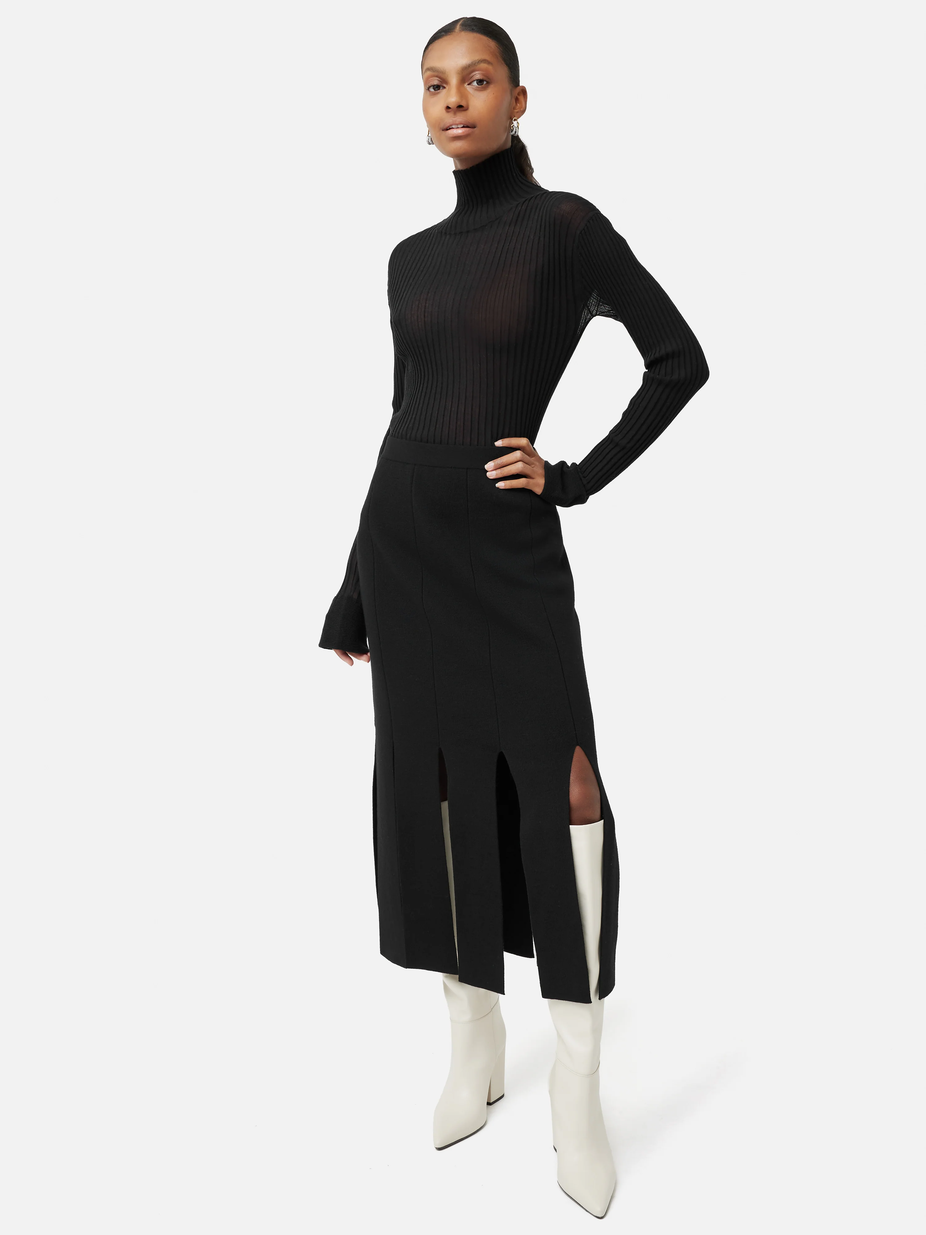 Knitted Split Hem Skirt | Black - Image 3