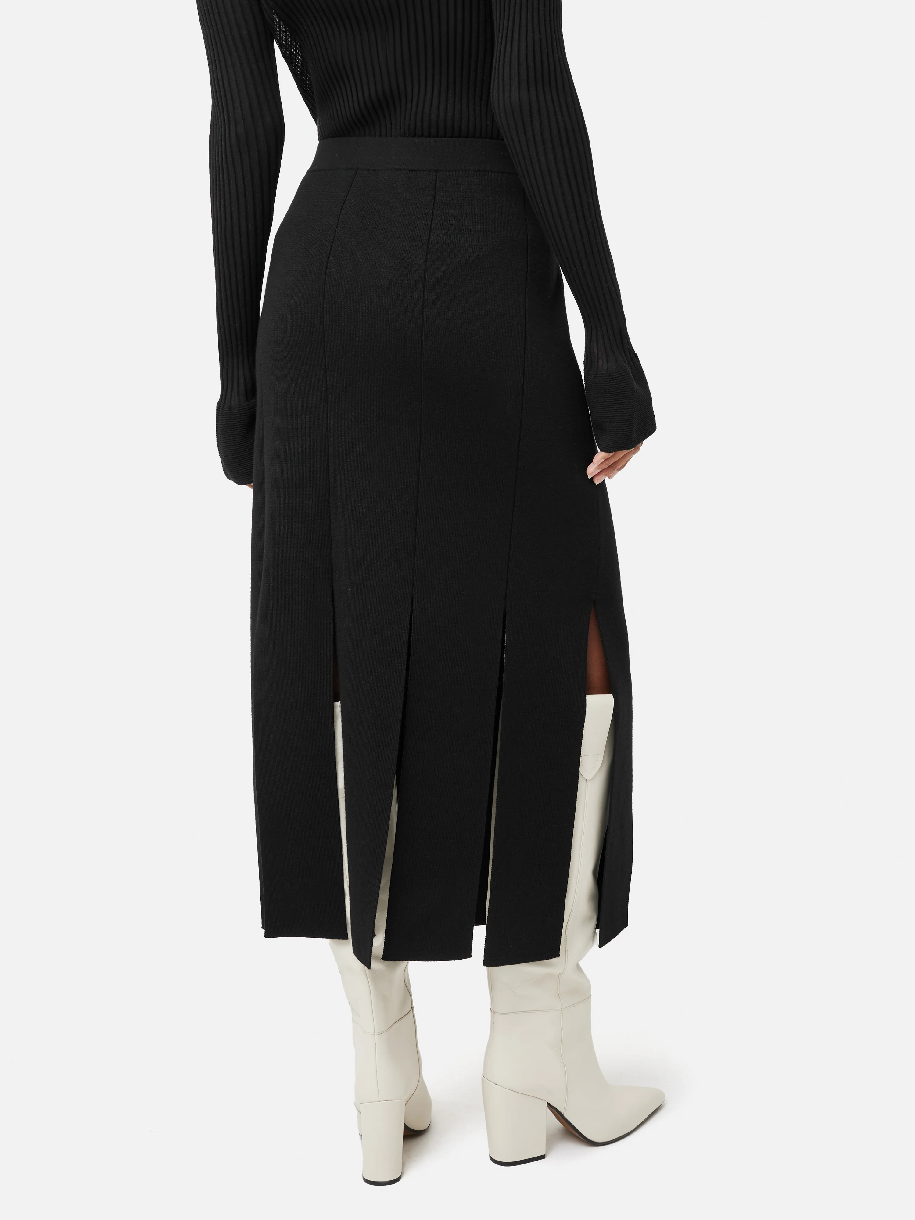 Knitted Split Hem Skirt | Black - Image 5