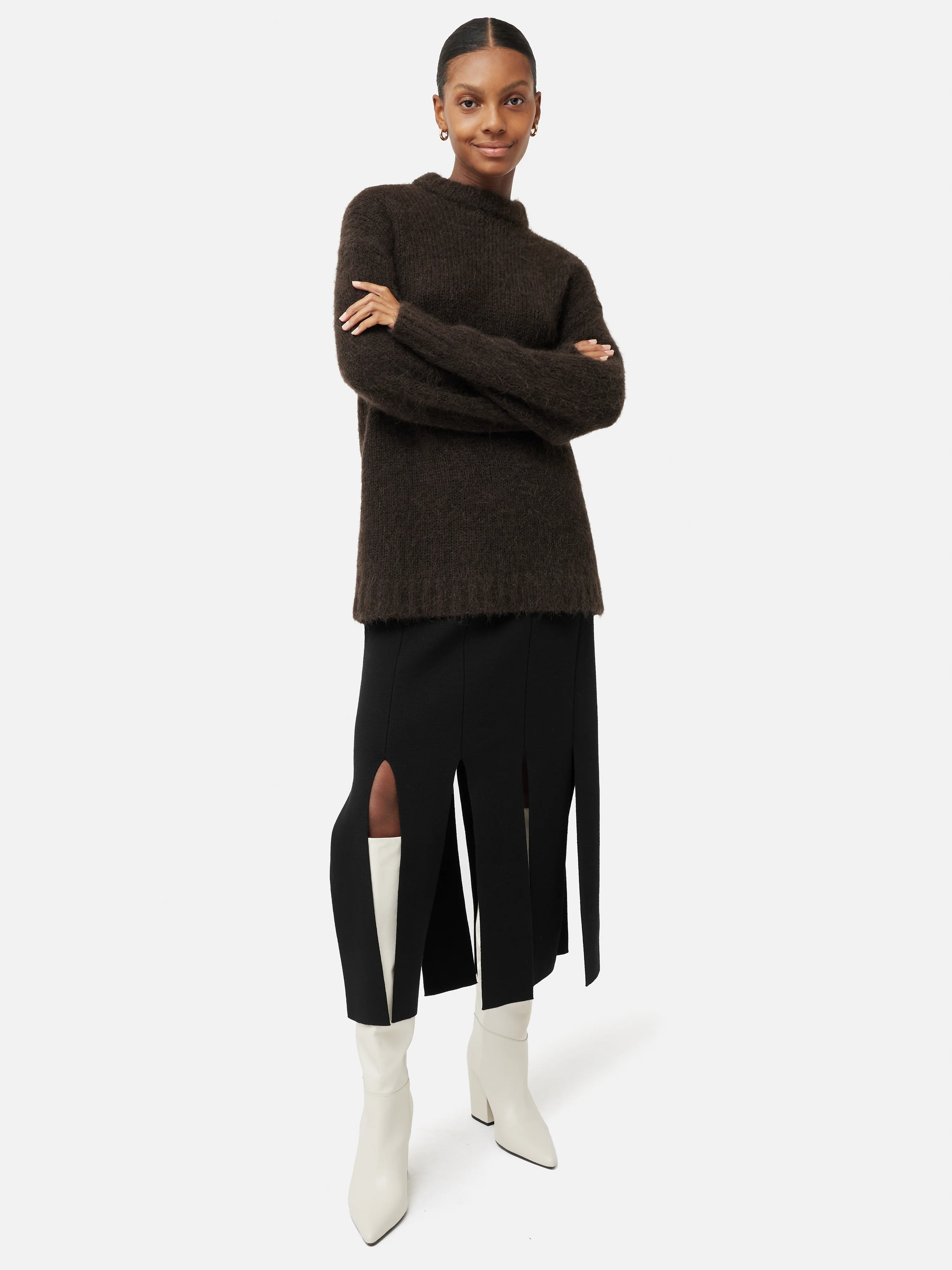 Knitted Split Hem Skirt | Black - Image 6