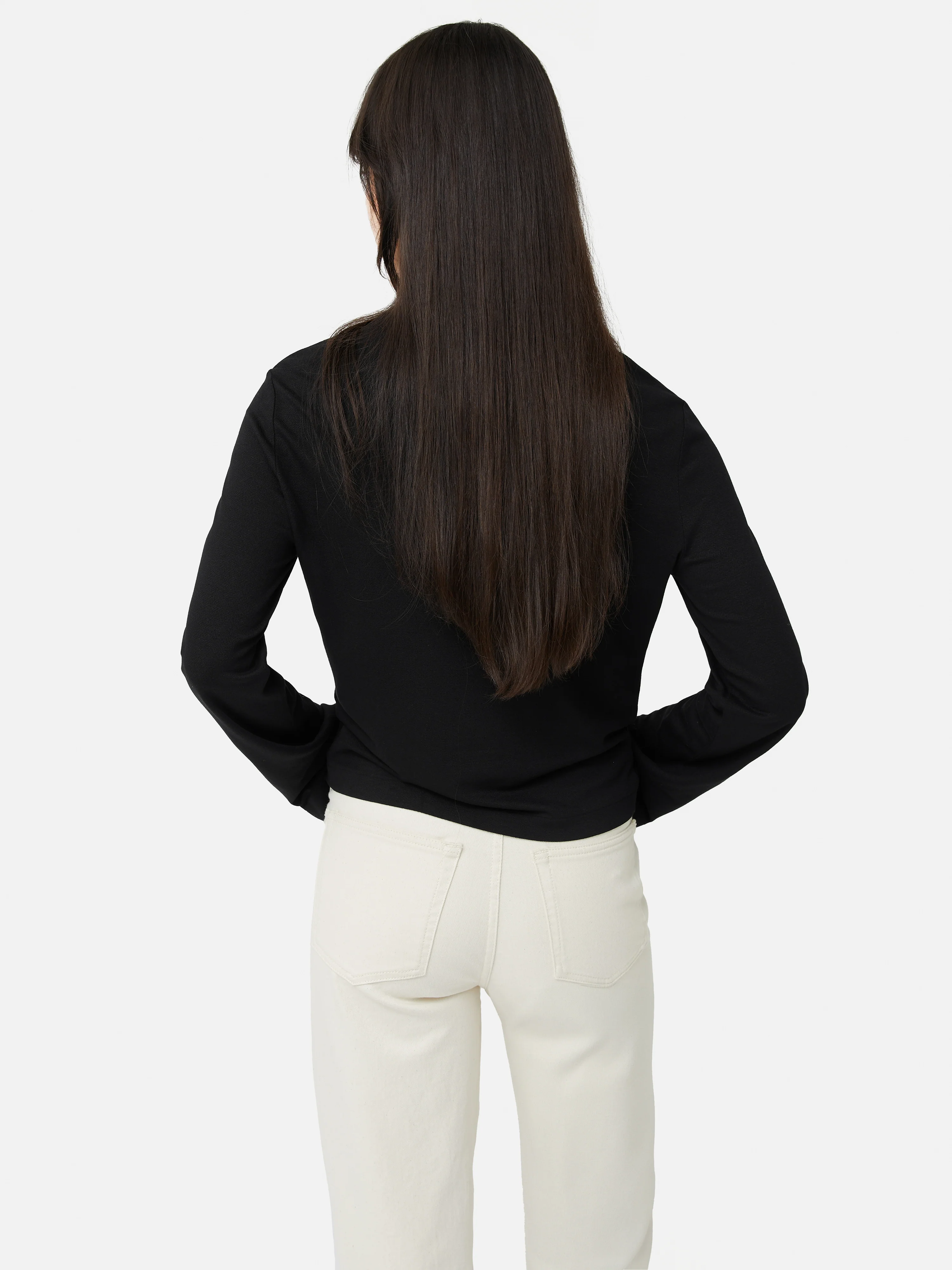 Knotted Front Long Sleeve Top | Black - Image 5