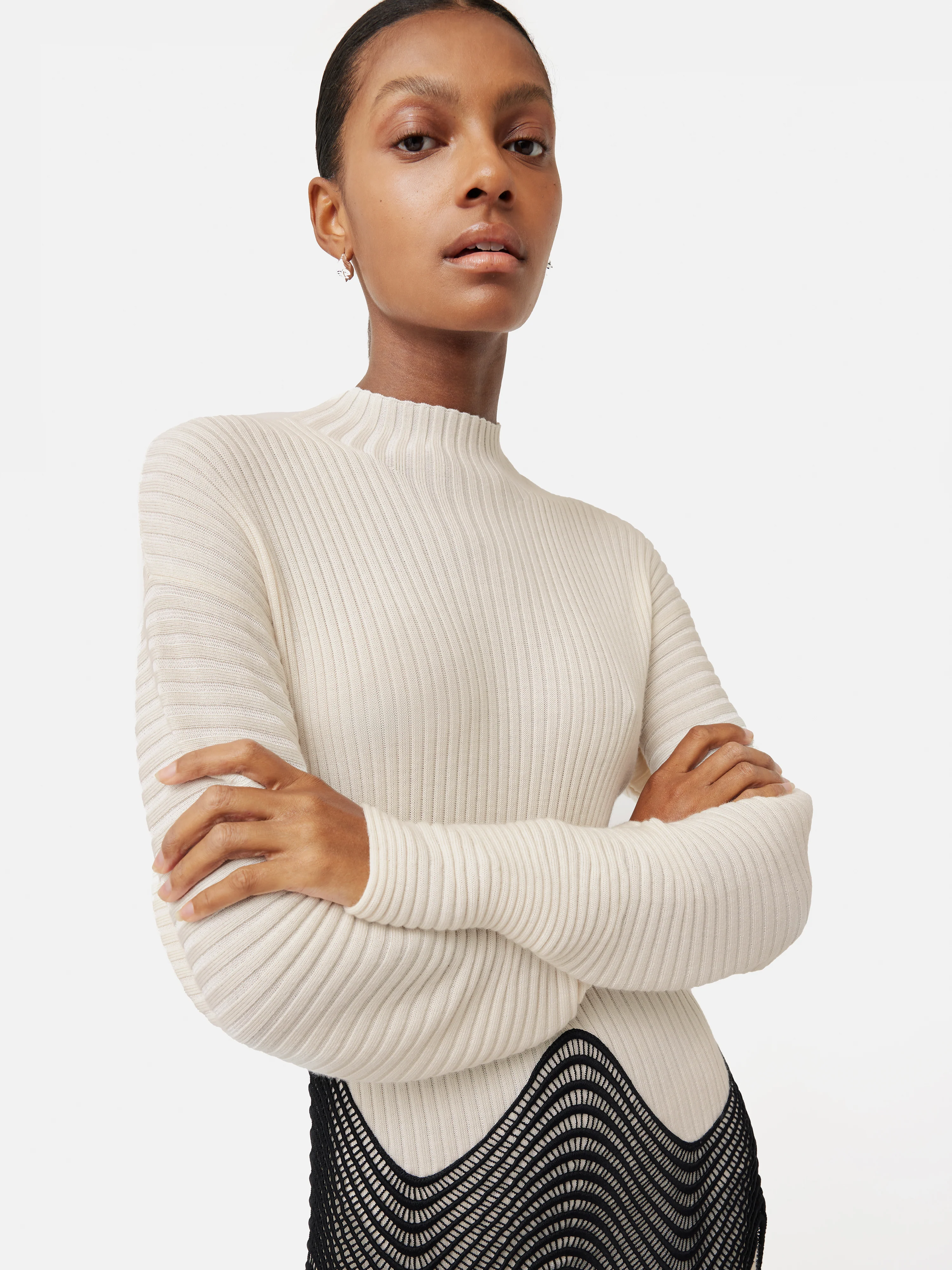 Lace Trim Knitted Dress | Cream - Image 2