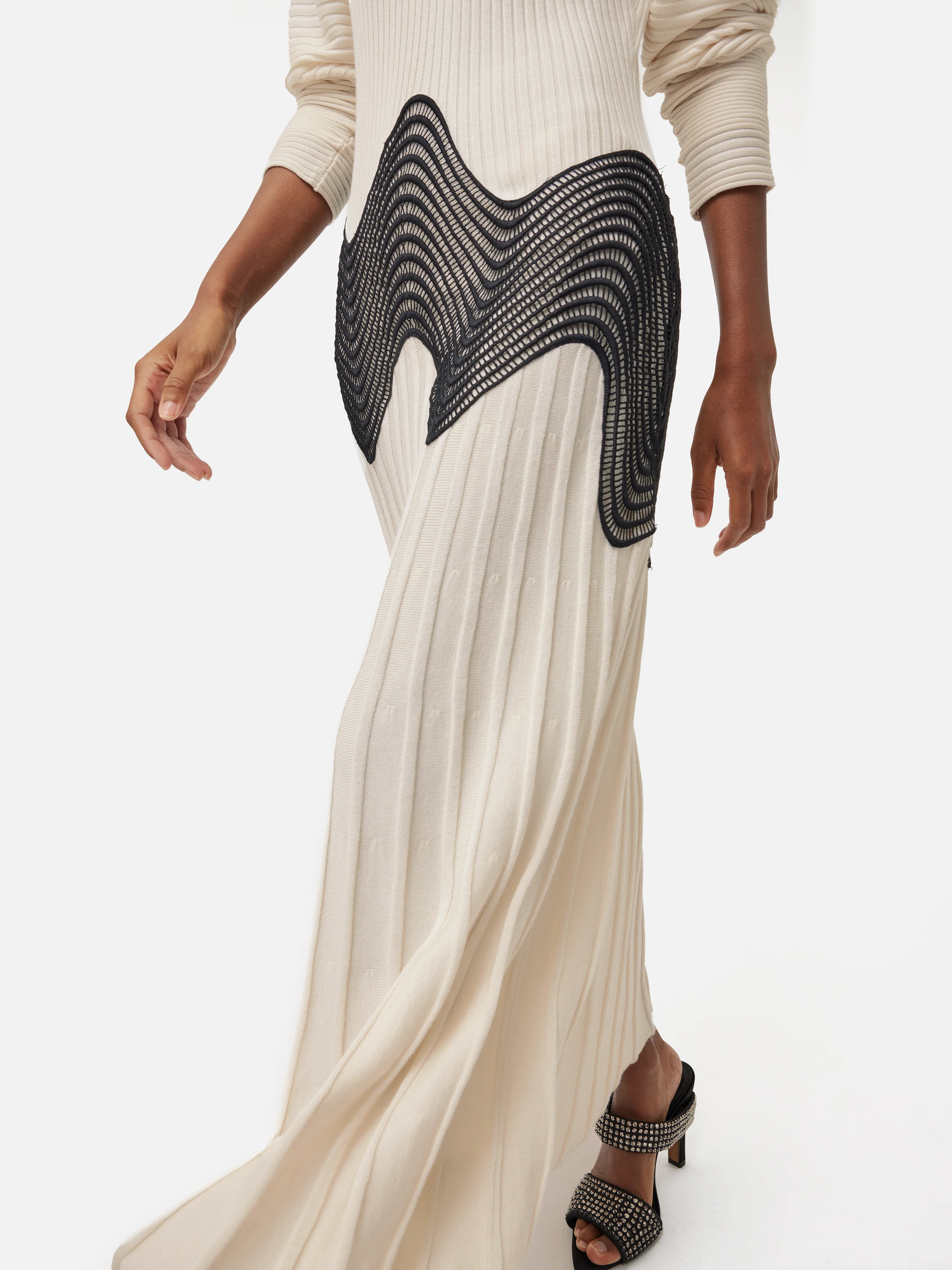 Lace Trim Knitted Dress | Cream - Image 3