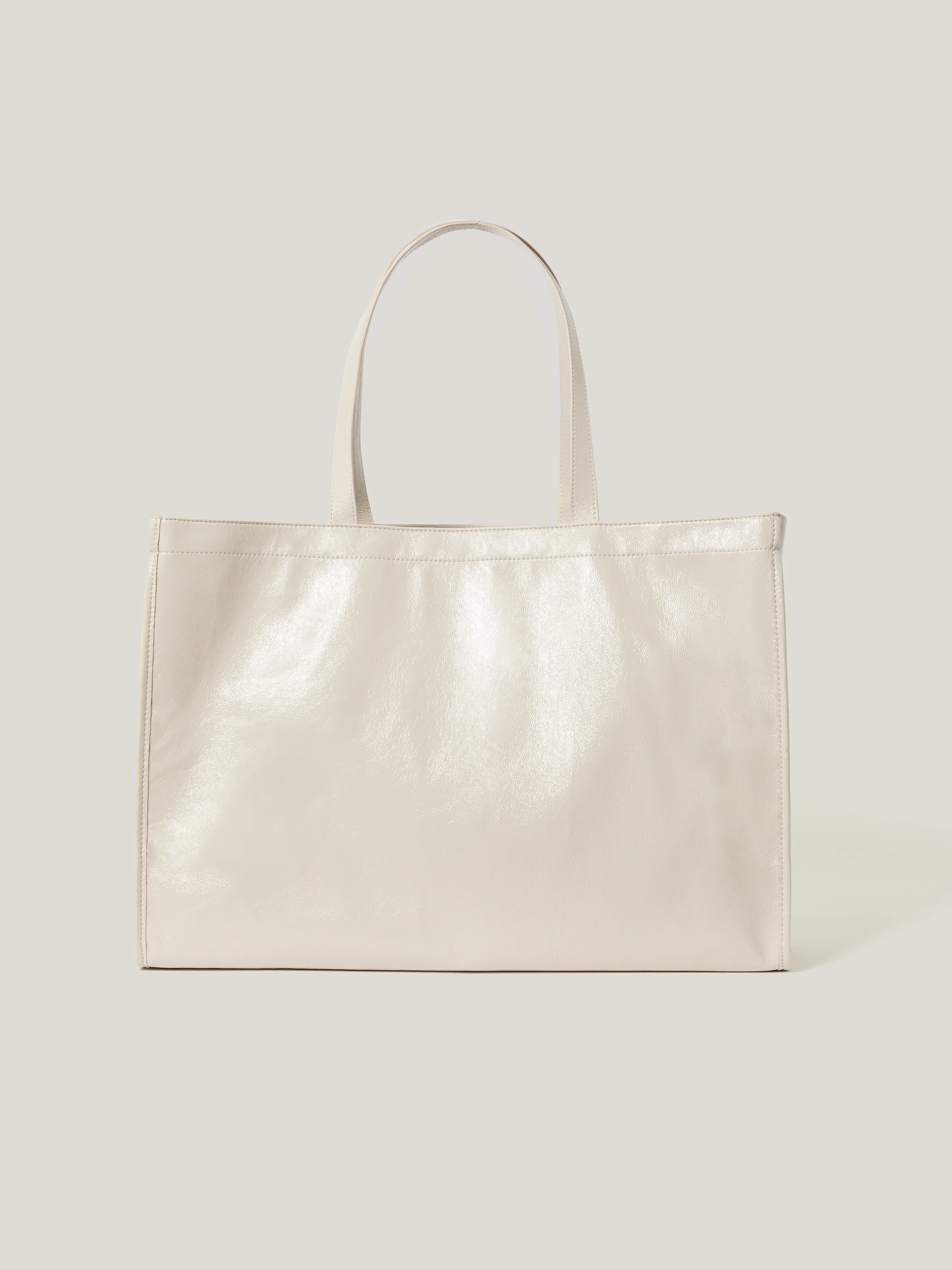 Large Patent Tote Bag | Cream - Image 4