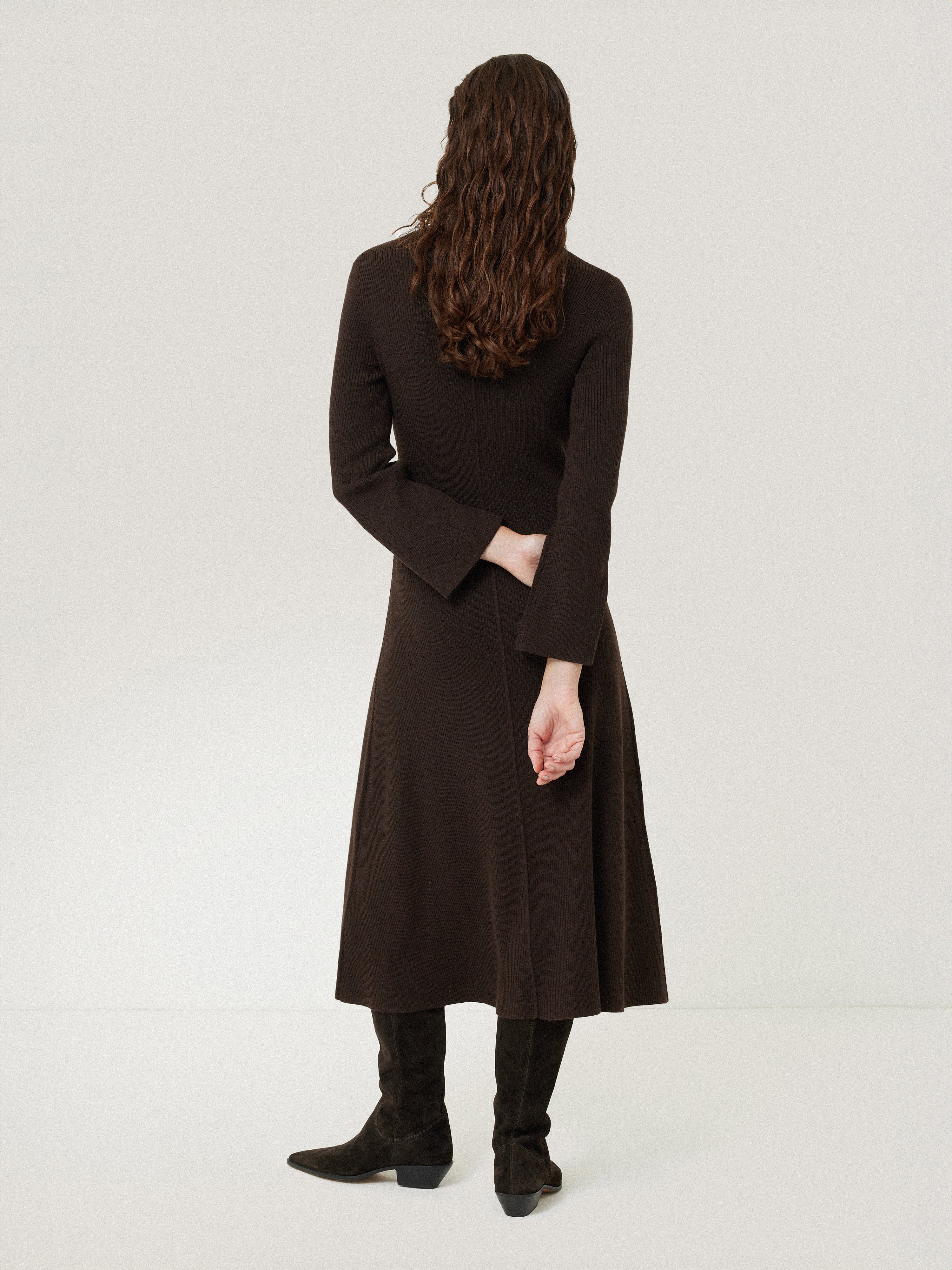 Lattice Trim Knitted Dress | Brown - Image 5