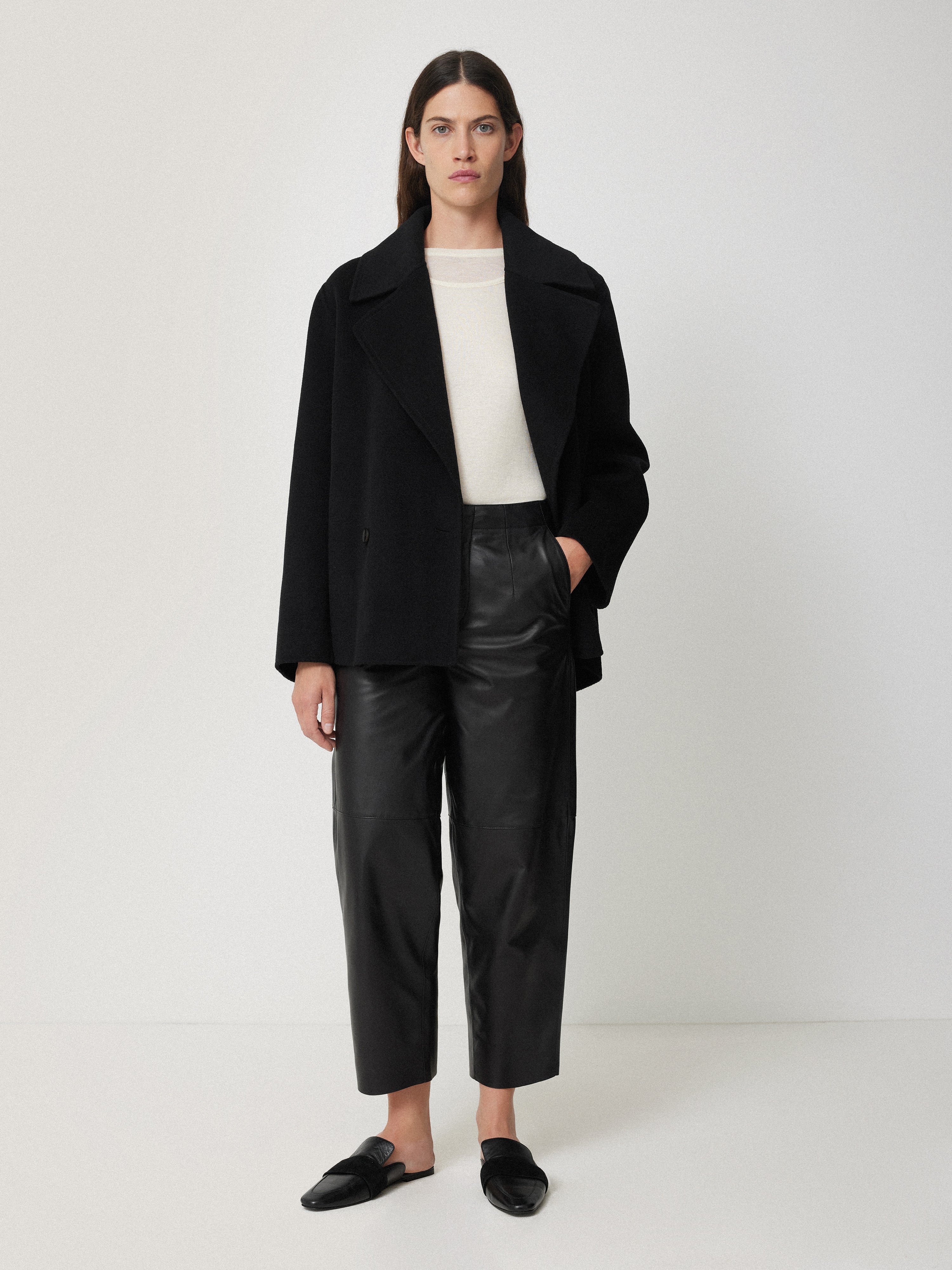 Leather Barrel Leg Trouser | Black - Image 3