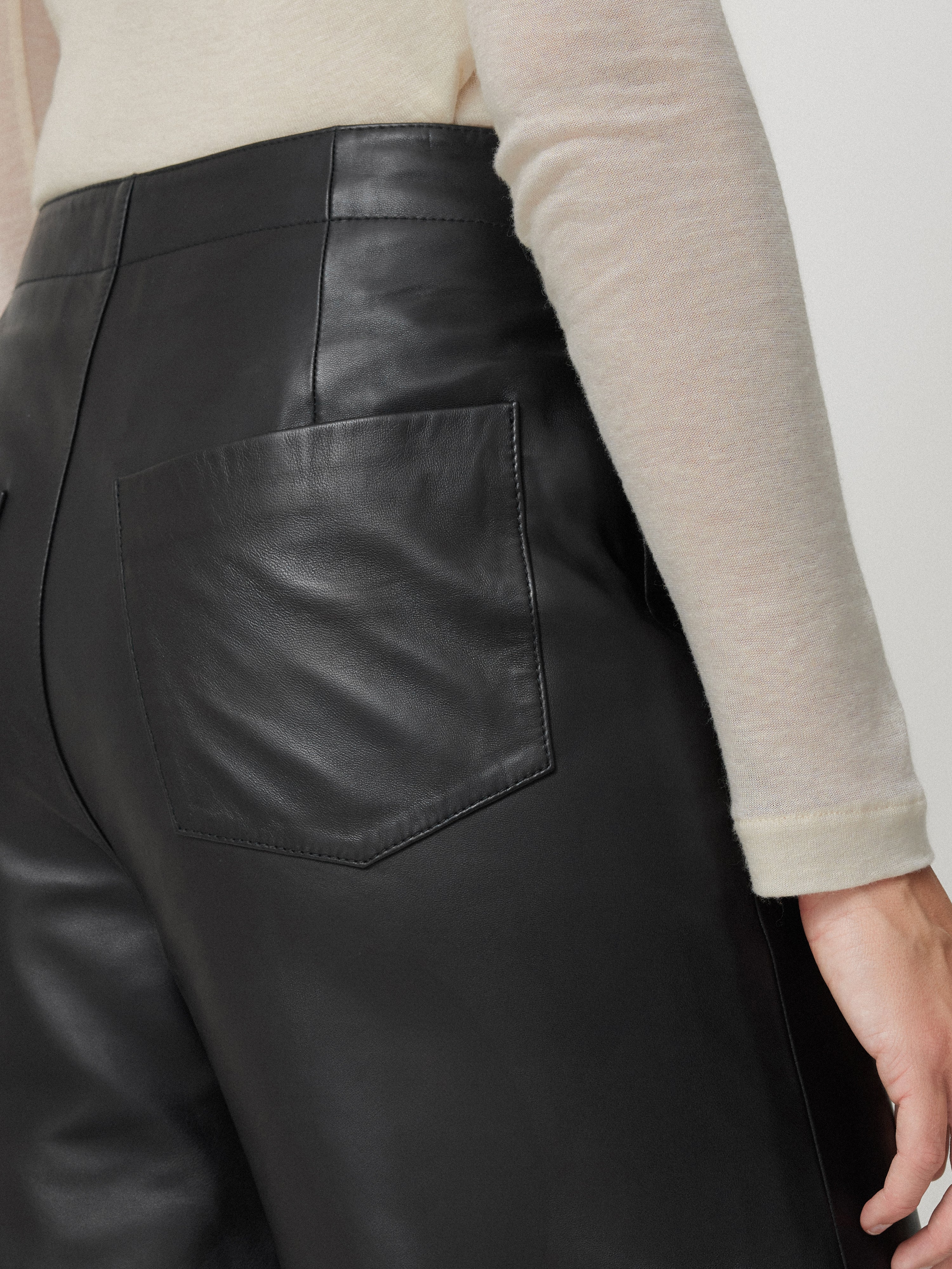 Leather Barrel Leg Trouser | Black - Image 4