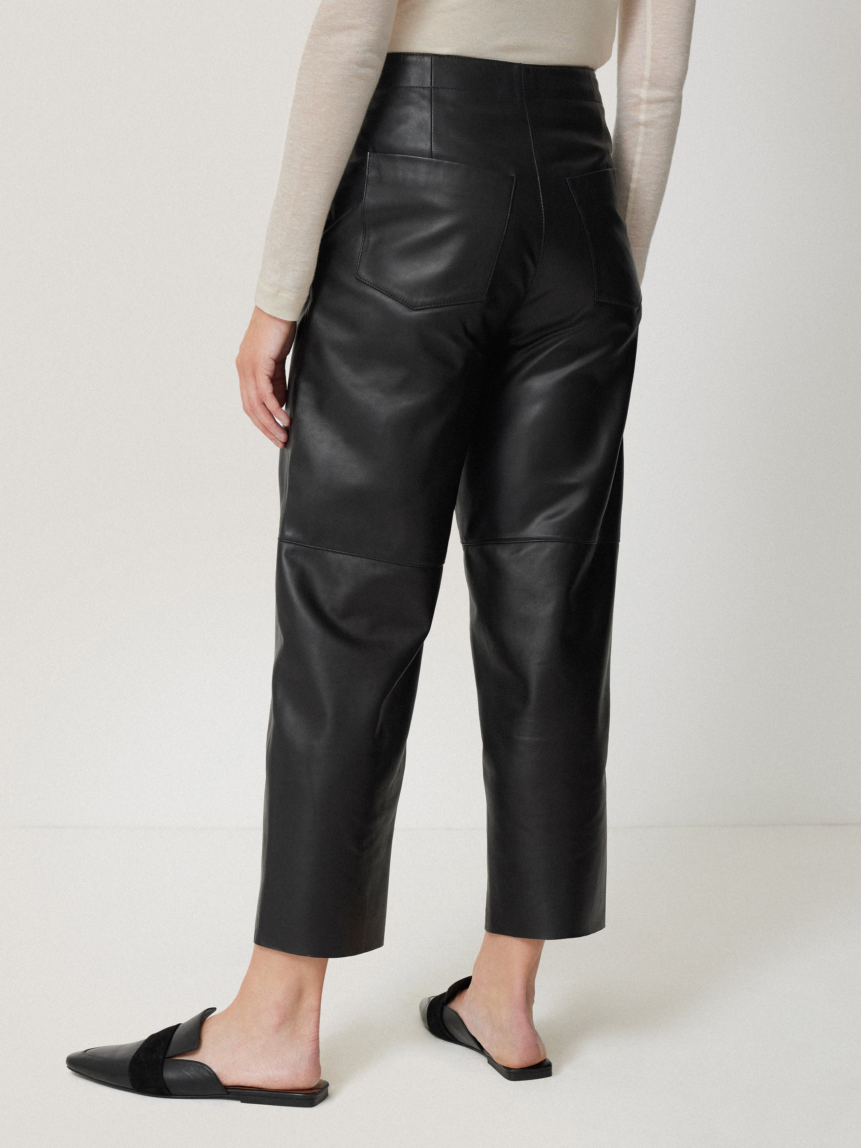 Leather Barrel Leg Trouser | Black - Image 5