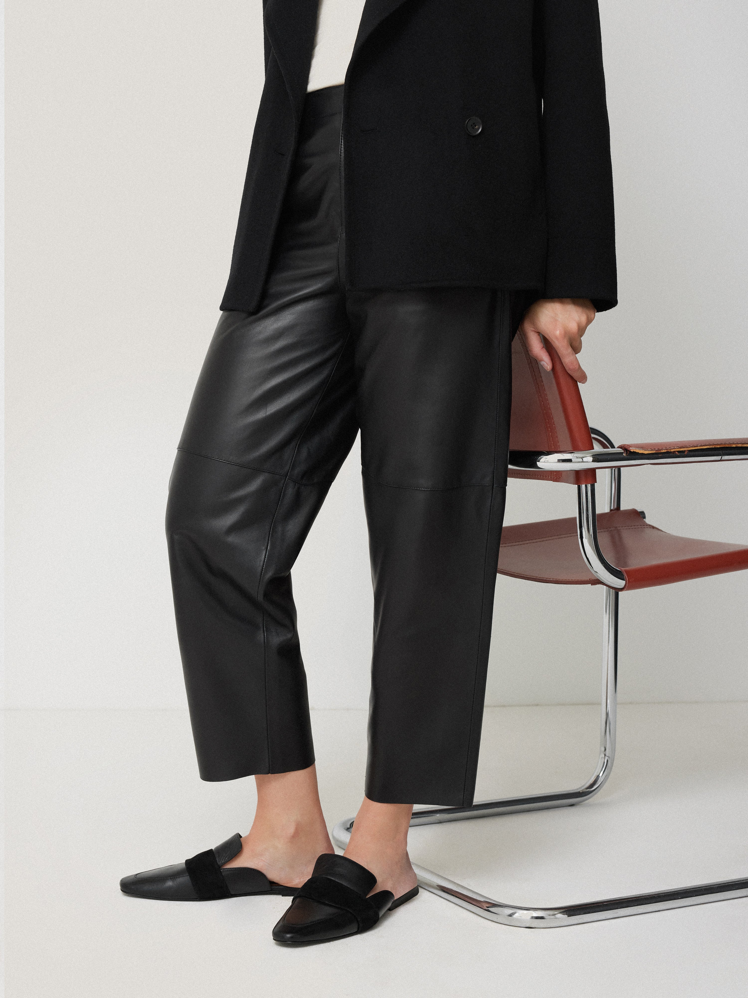 Leather Barrel Leg Trouser | Black - Image 6