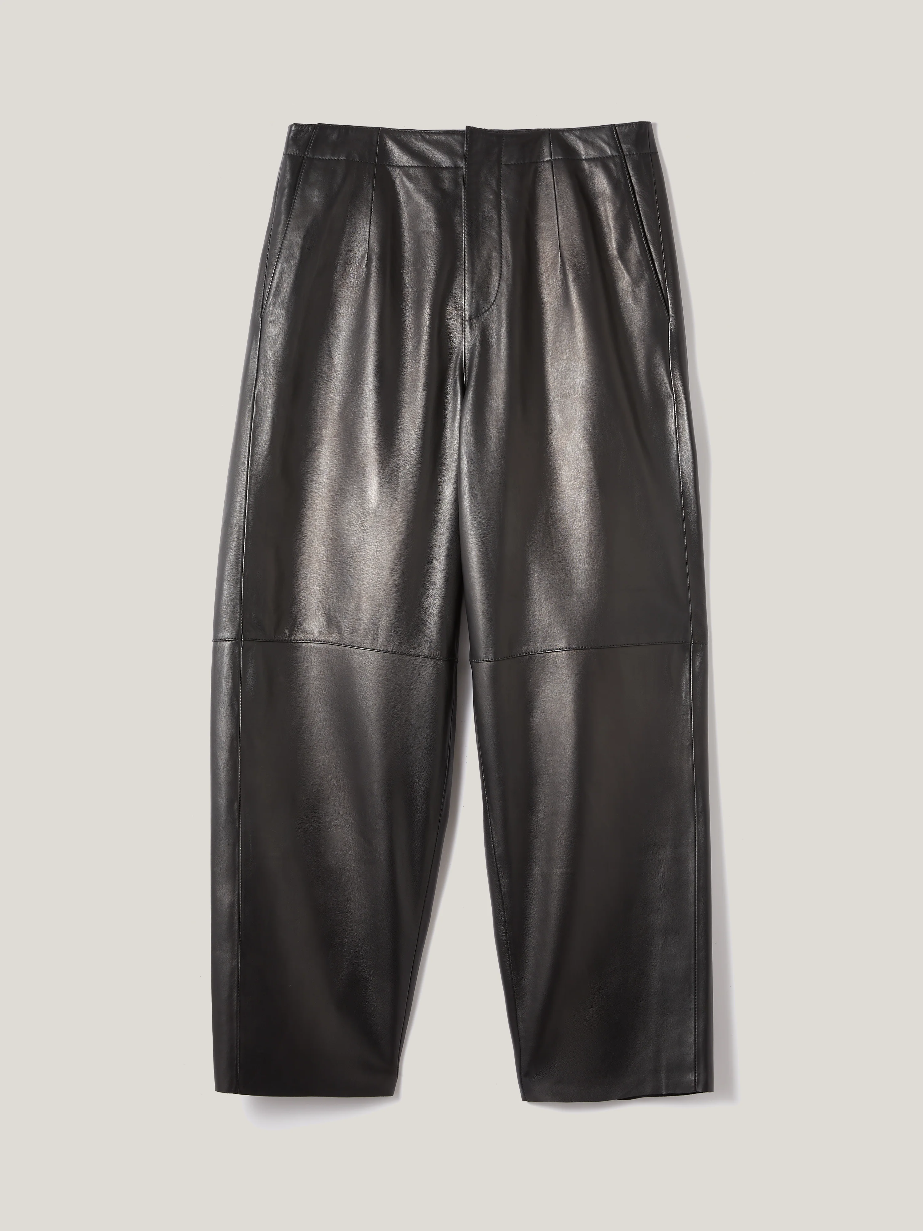 Leather Barrel Leg Trouser | Black - Image 8