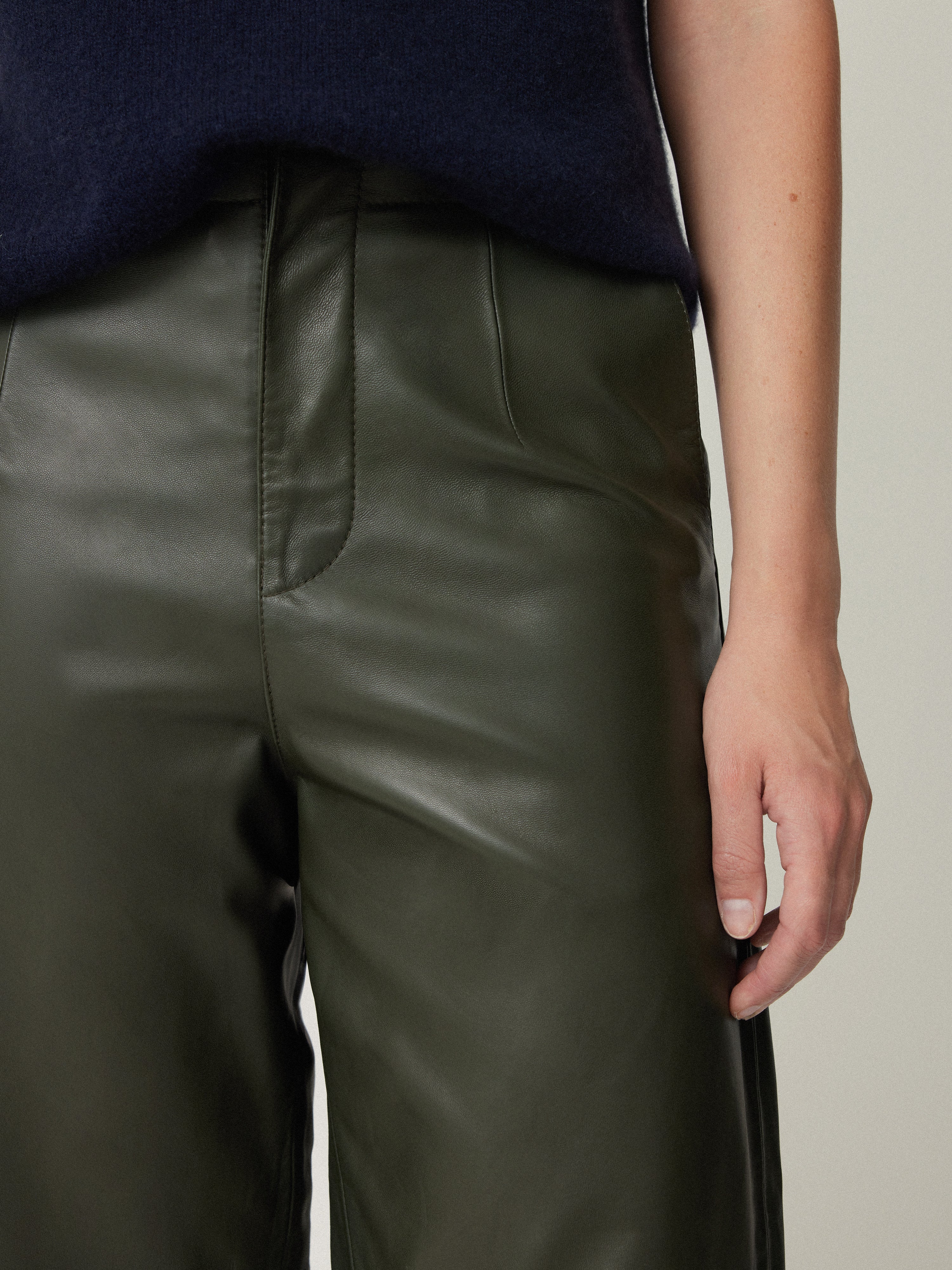 Leather Barrel Leg Trouser | Green - Image 2