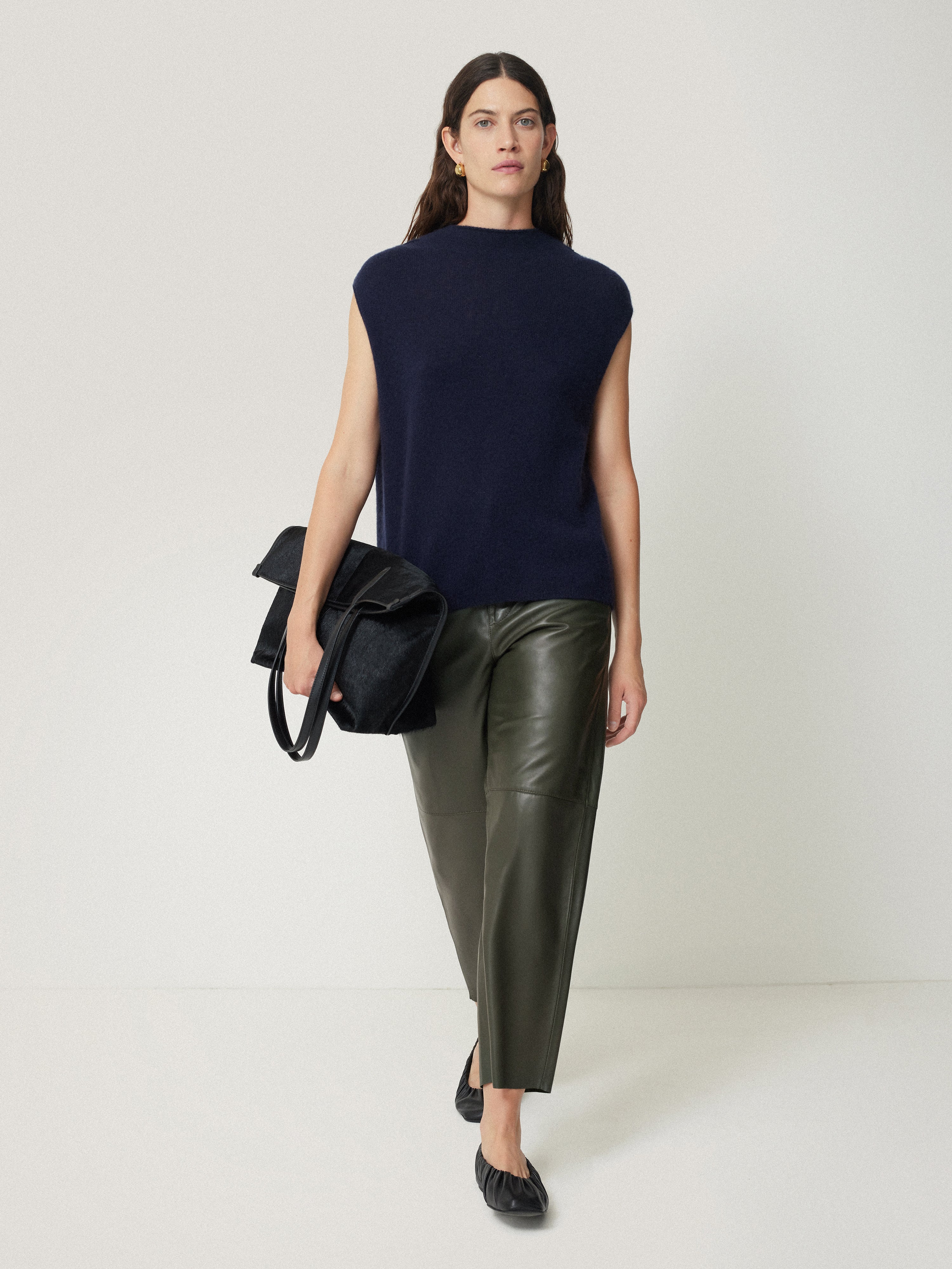 Leather Barrel Leg Trouser | Green - Image 3