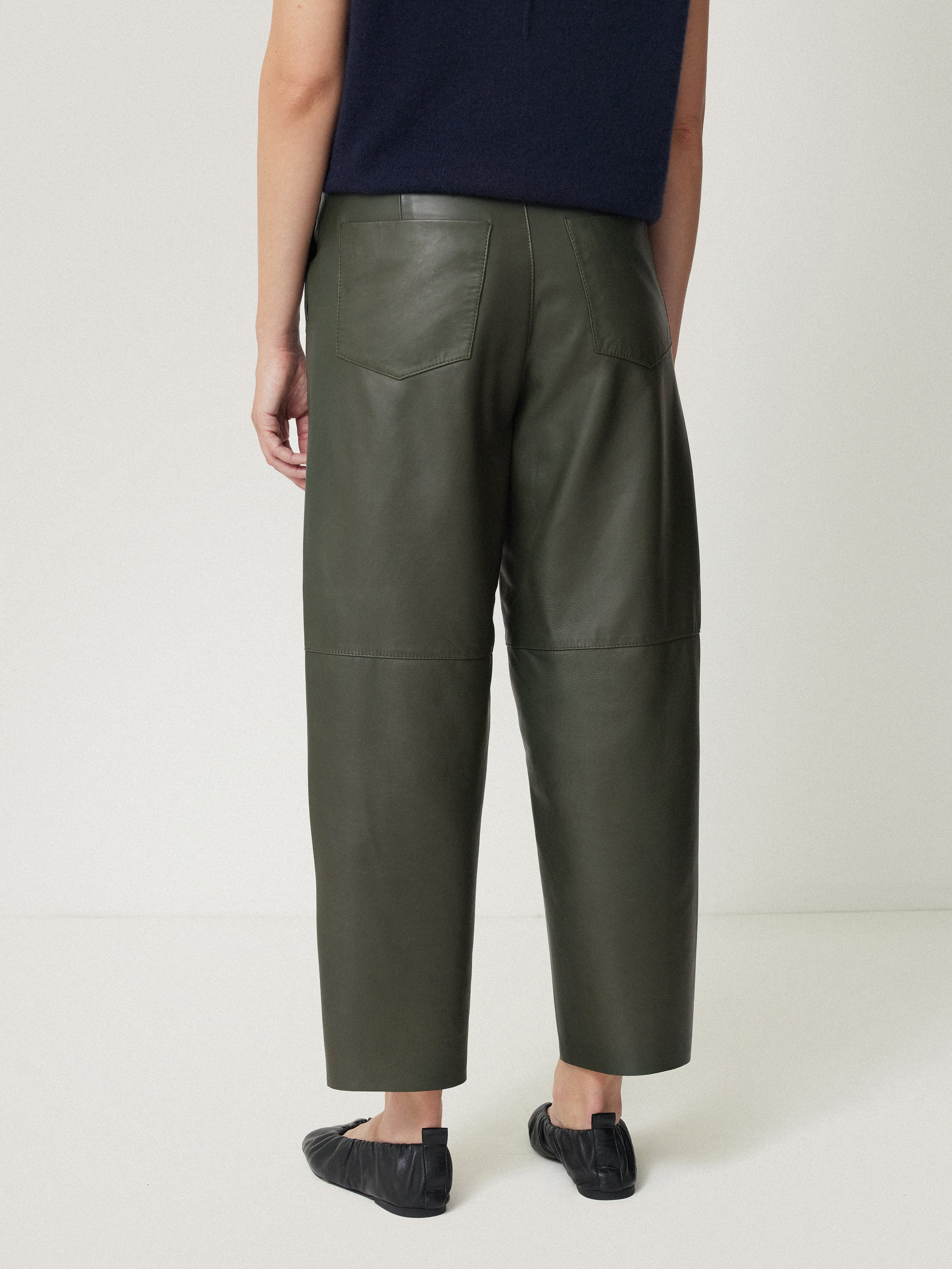 Leather Barrel Leg Trouser | Green - Image 4
