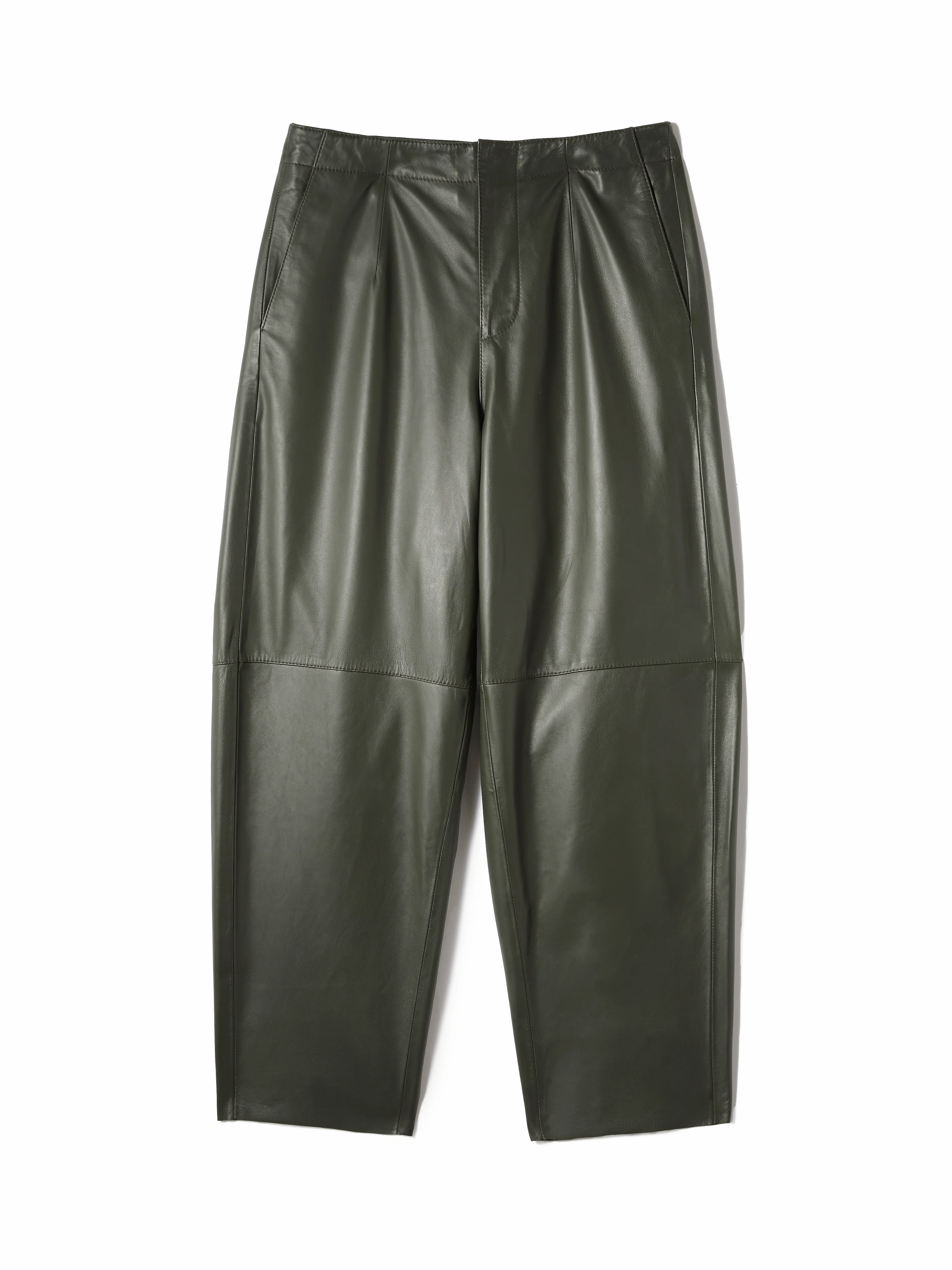 Leather Barrel Leg Trouser | Green - Image 7