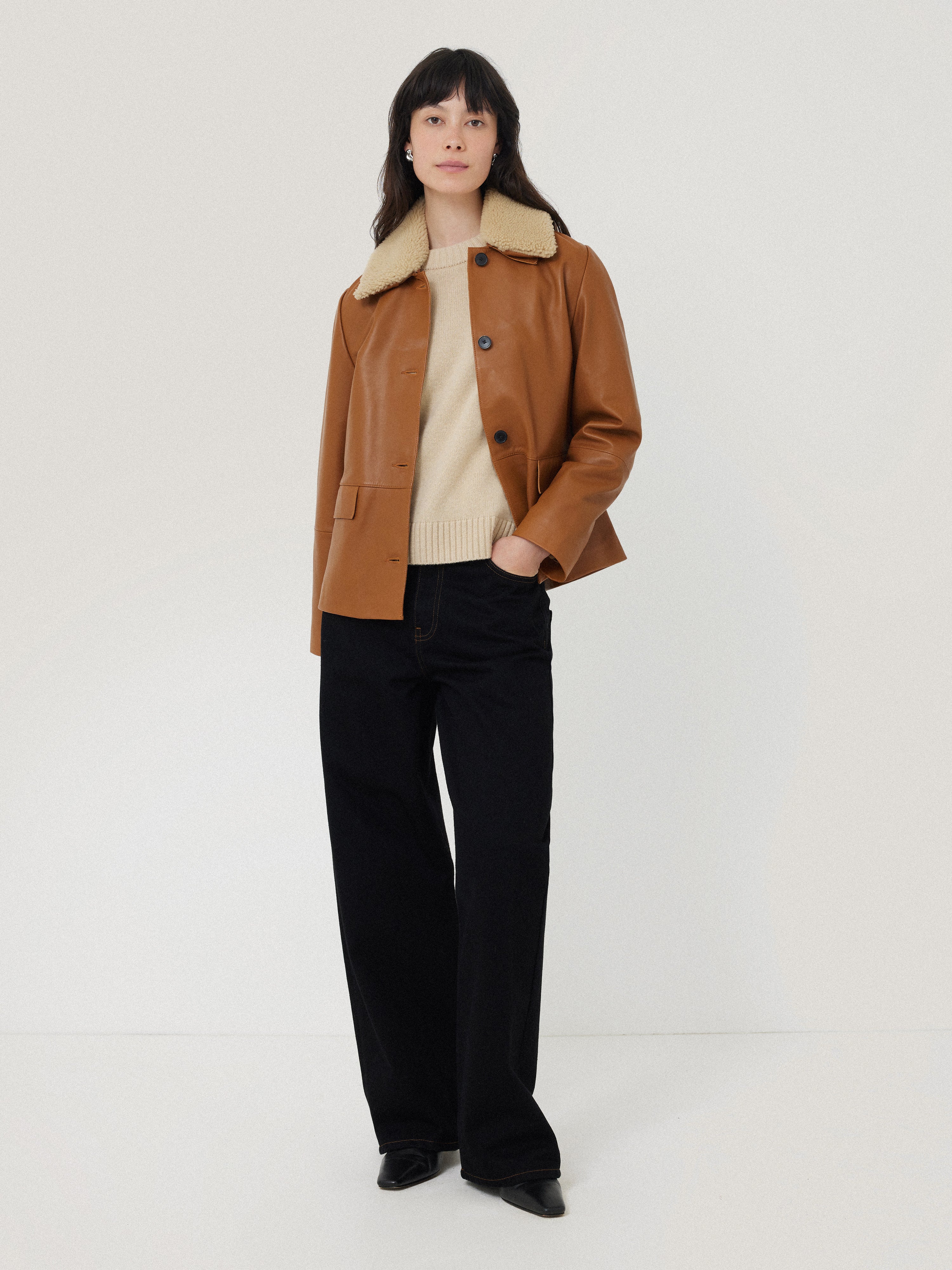 Leather Cropped Jacket | Ginger - Image 3