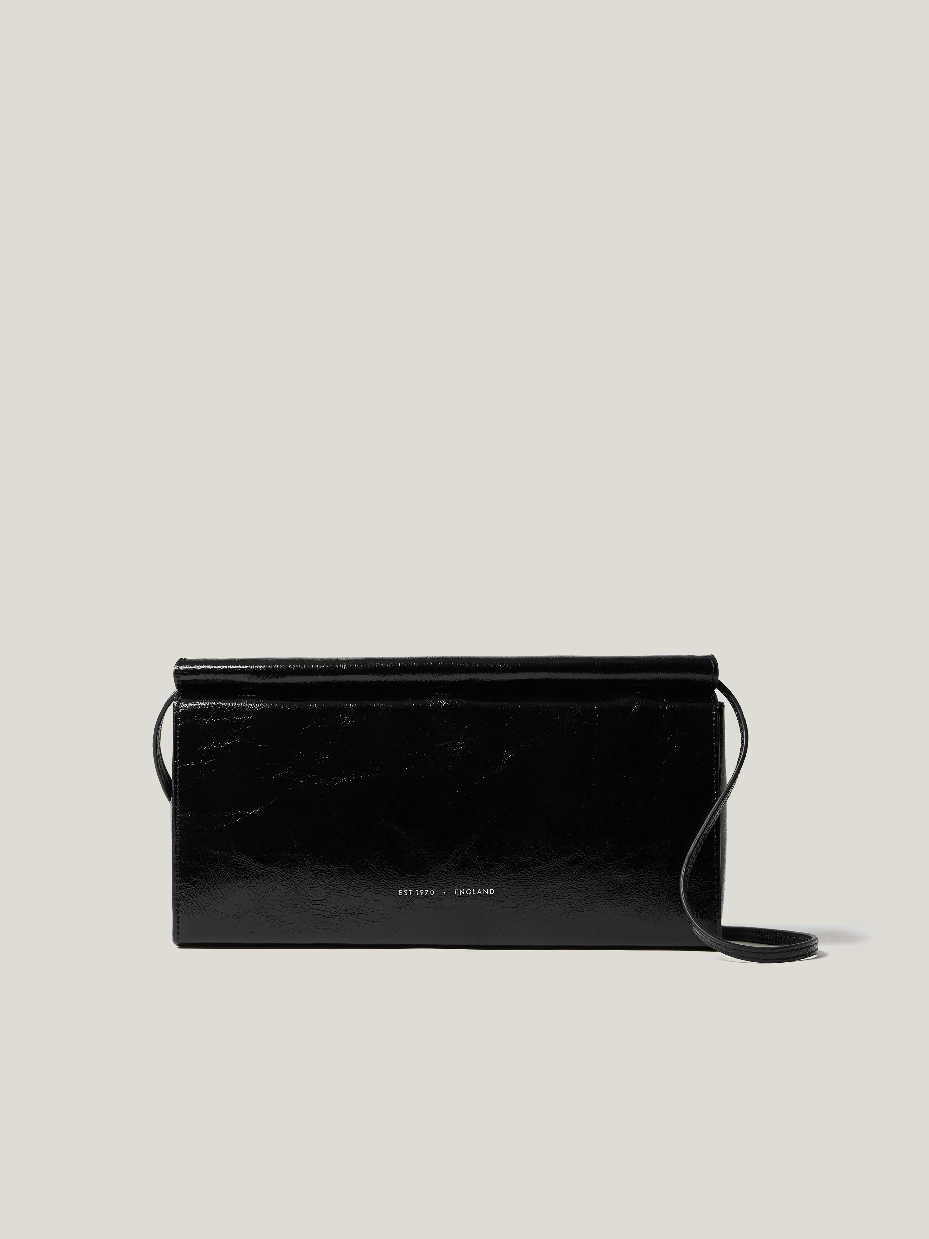 Leather Fold Over Clutch Bag | Black - Image 3