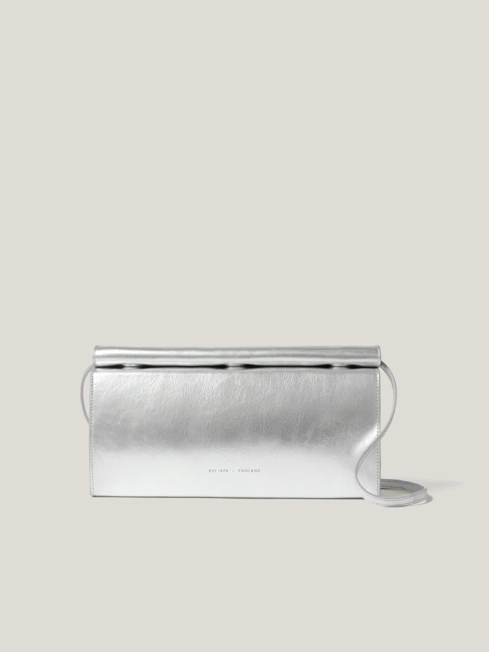 Leather Fold Over Clutch Bag | Silver - Image 3